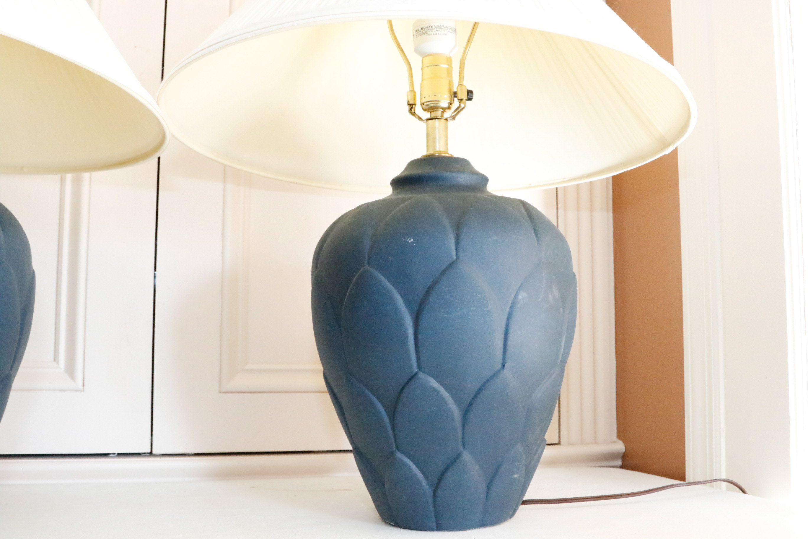Set of Two Navy Ceramic Lamps