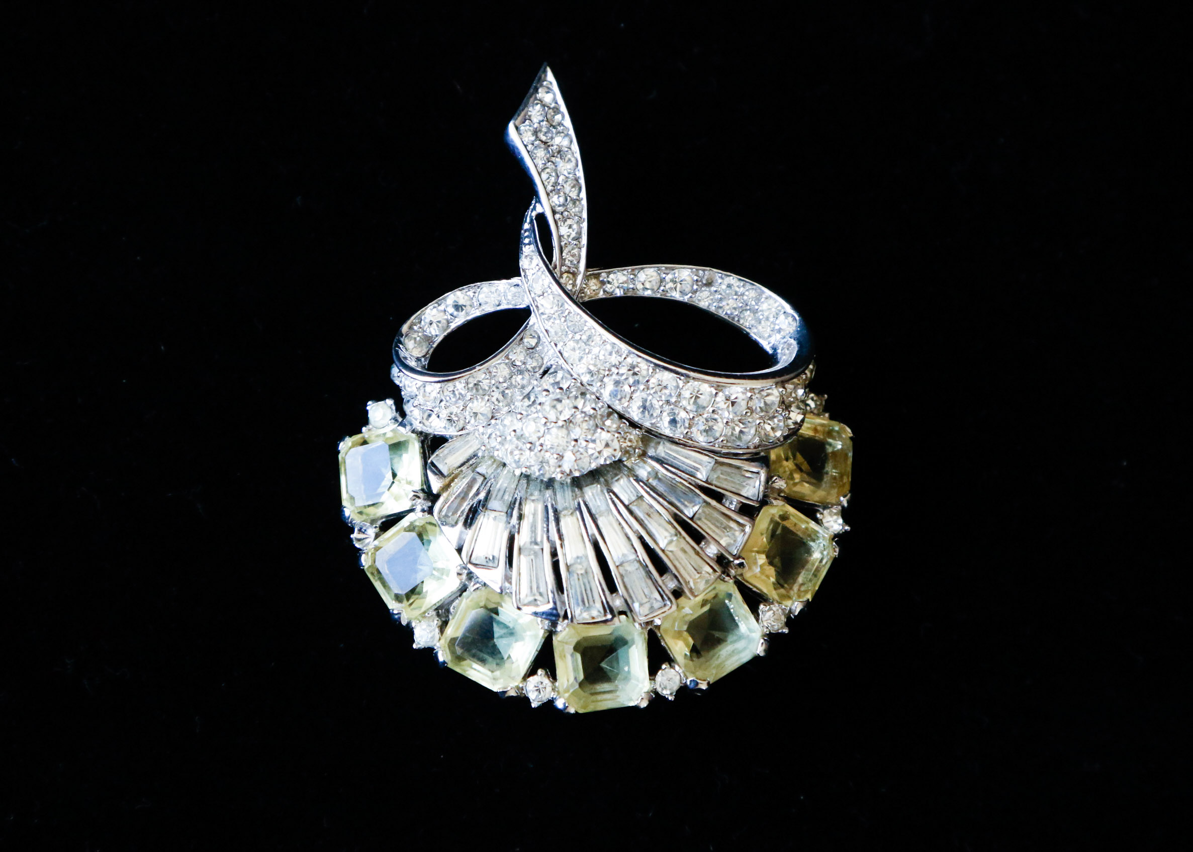 Signed Boucher Rhinestone Fan Brooch