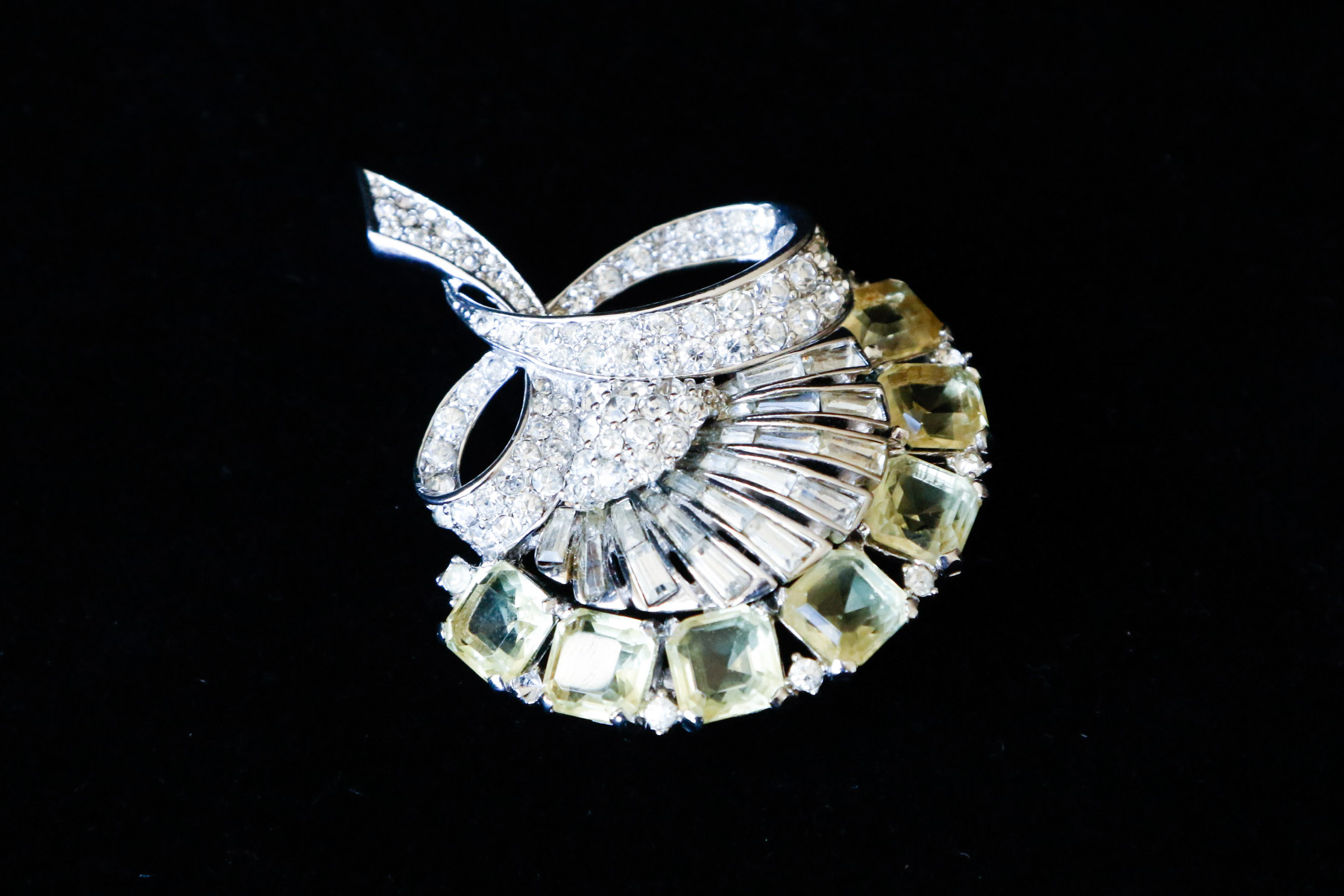 Signed Boucher Rhinestone Fan Brooch