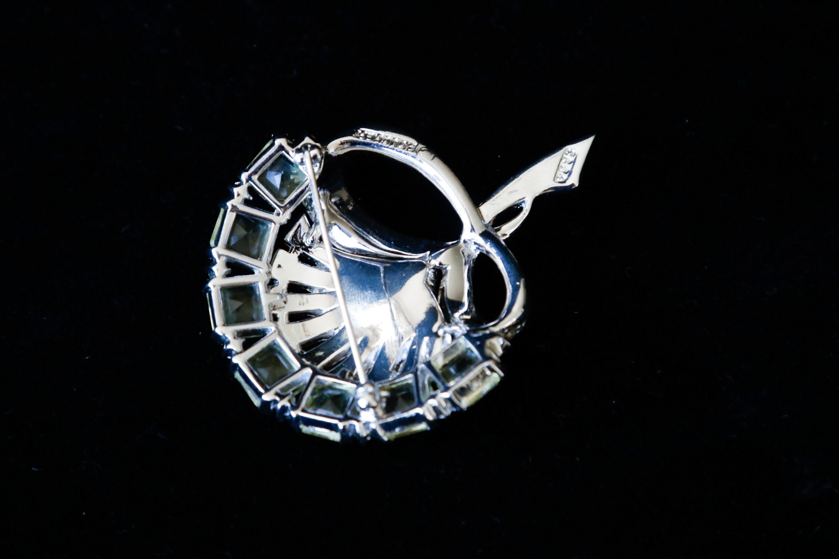 Signed Boucher Rhinestone Fan Brooch