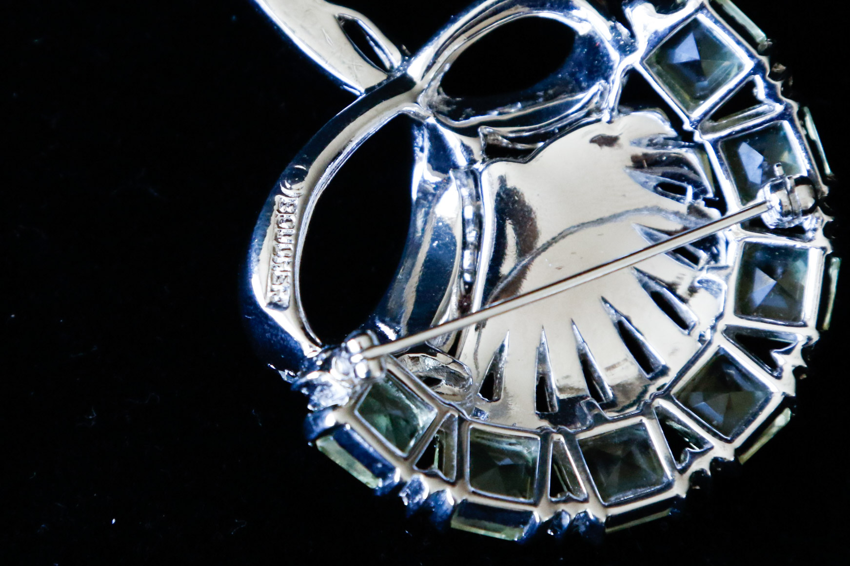 Signed Boucher Rhinestone Fan Brooch