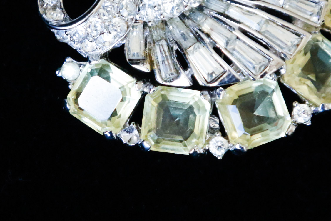 Signed Boucher Rhinestone Fan Brooch