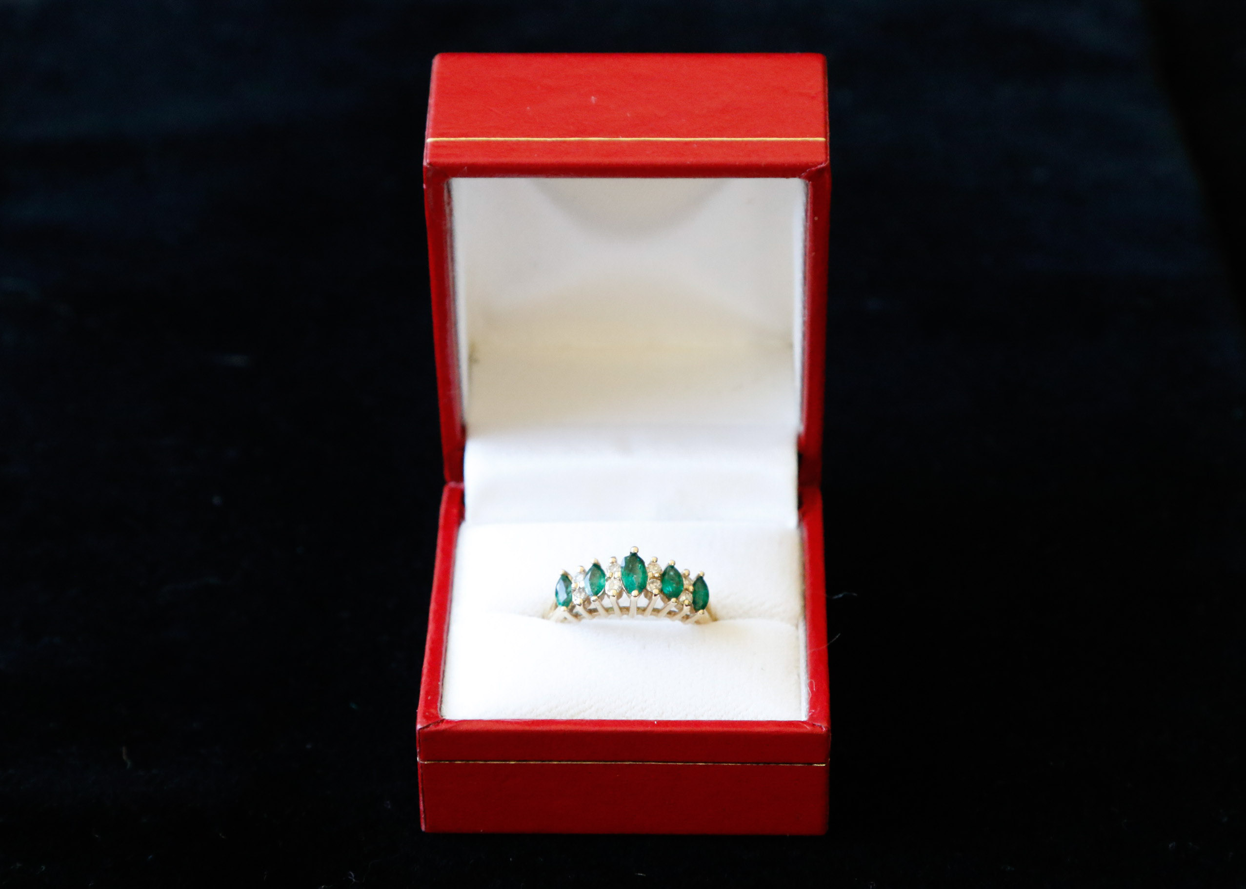 14K Gold Diamond and Synthetic Emerald Ring