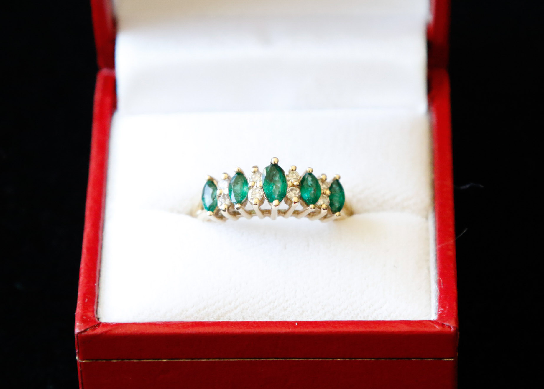 14K Gold Diamond and Synthetic Emerald Ring