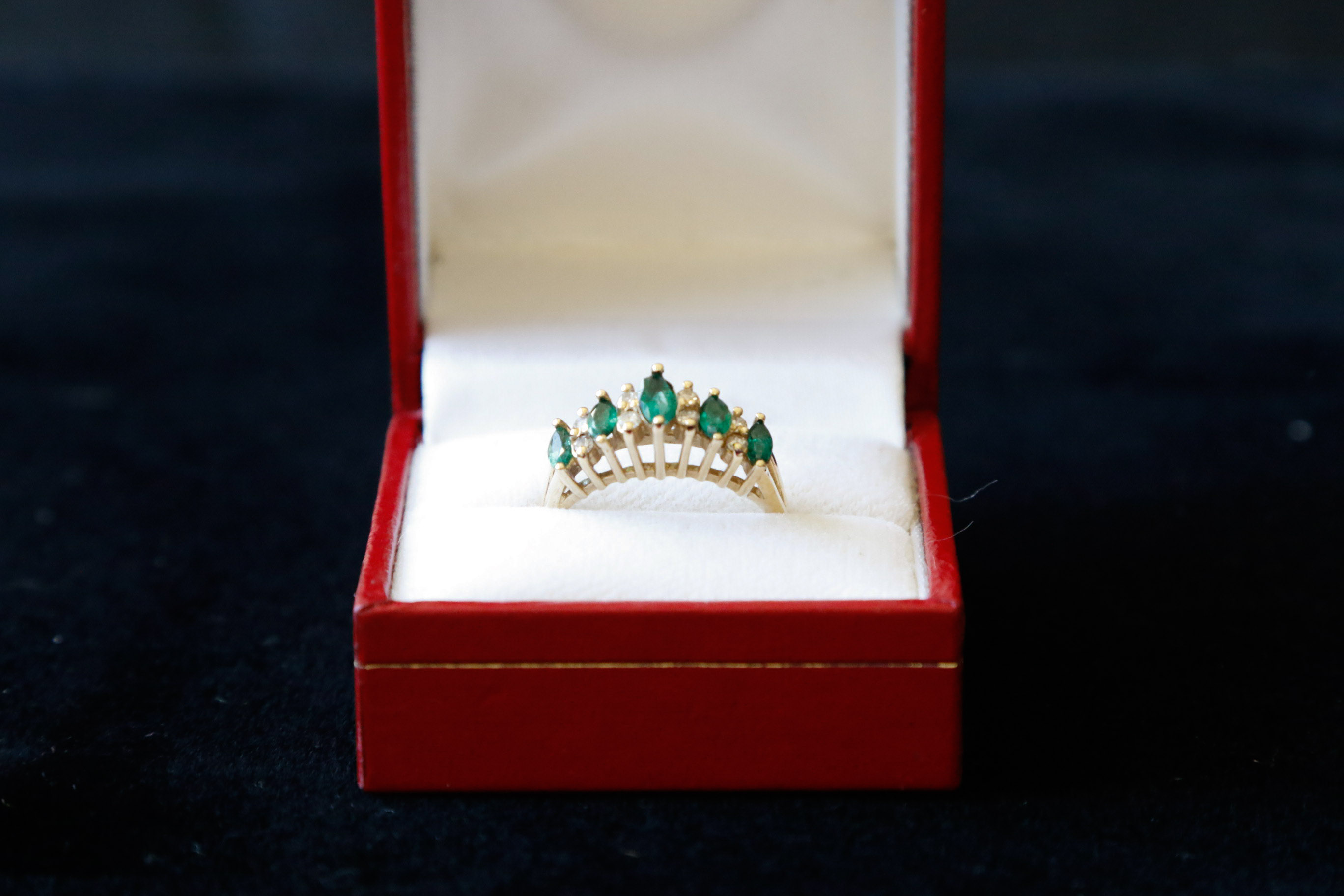 14K Gold Diamond and Synthetic Emerald Ring
