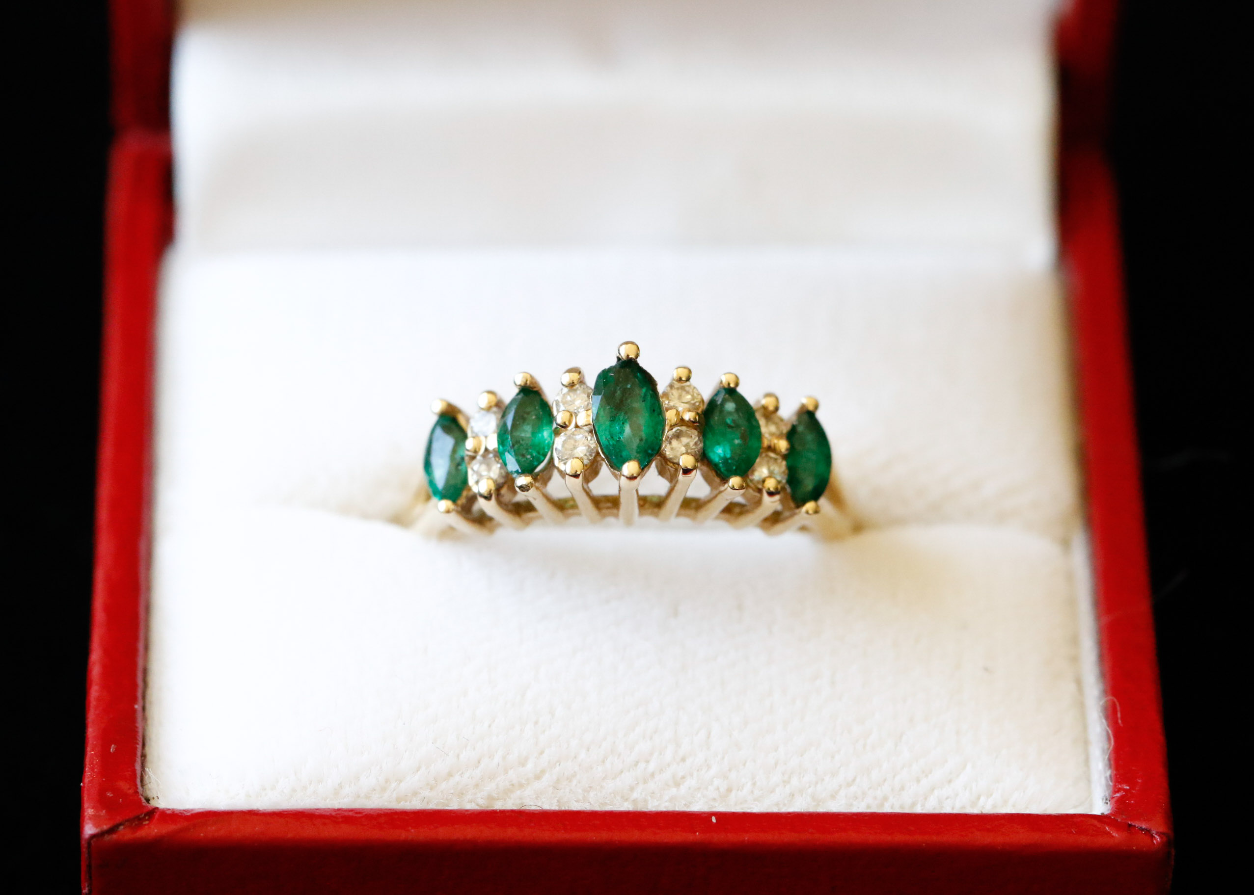 14K Gold Diamond and Synthetic Emerald Ring