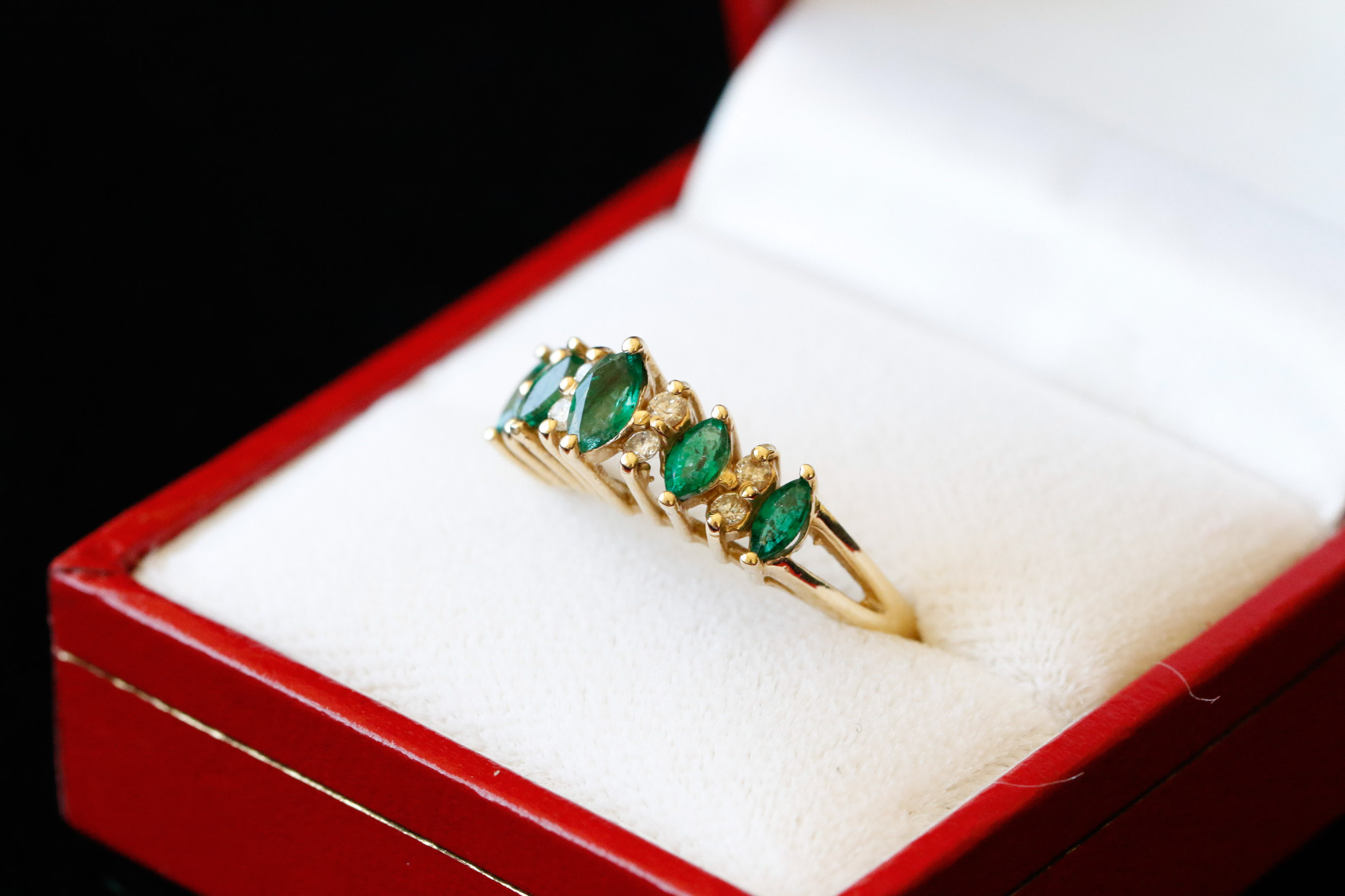 14K Gold Diamond and Synthetic Emerald Ring
