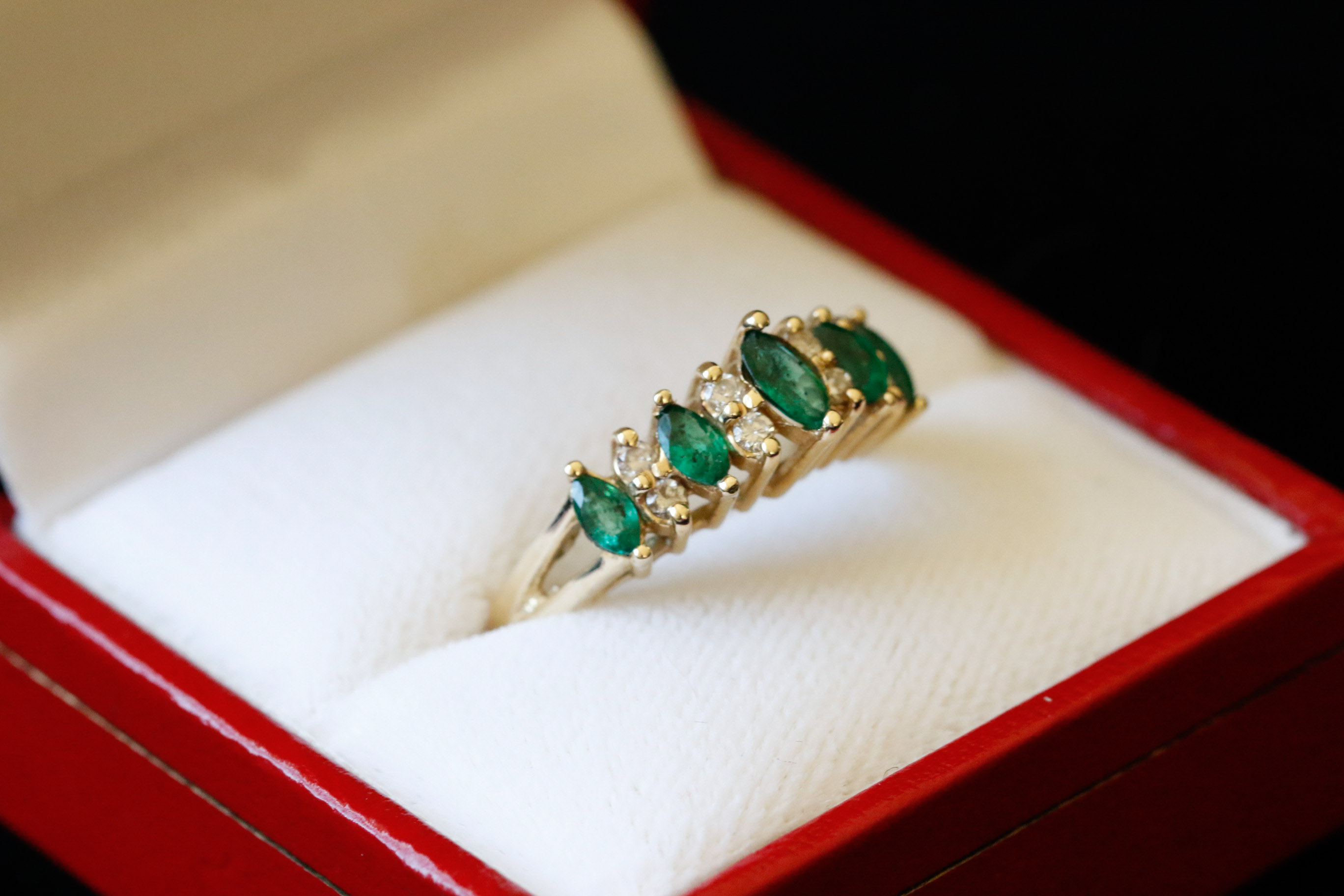 14K Gold Diamond and Synthetic Emerald Ring