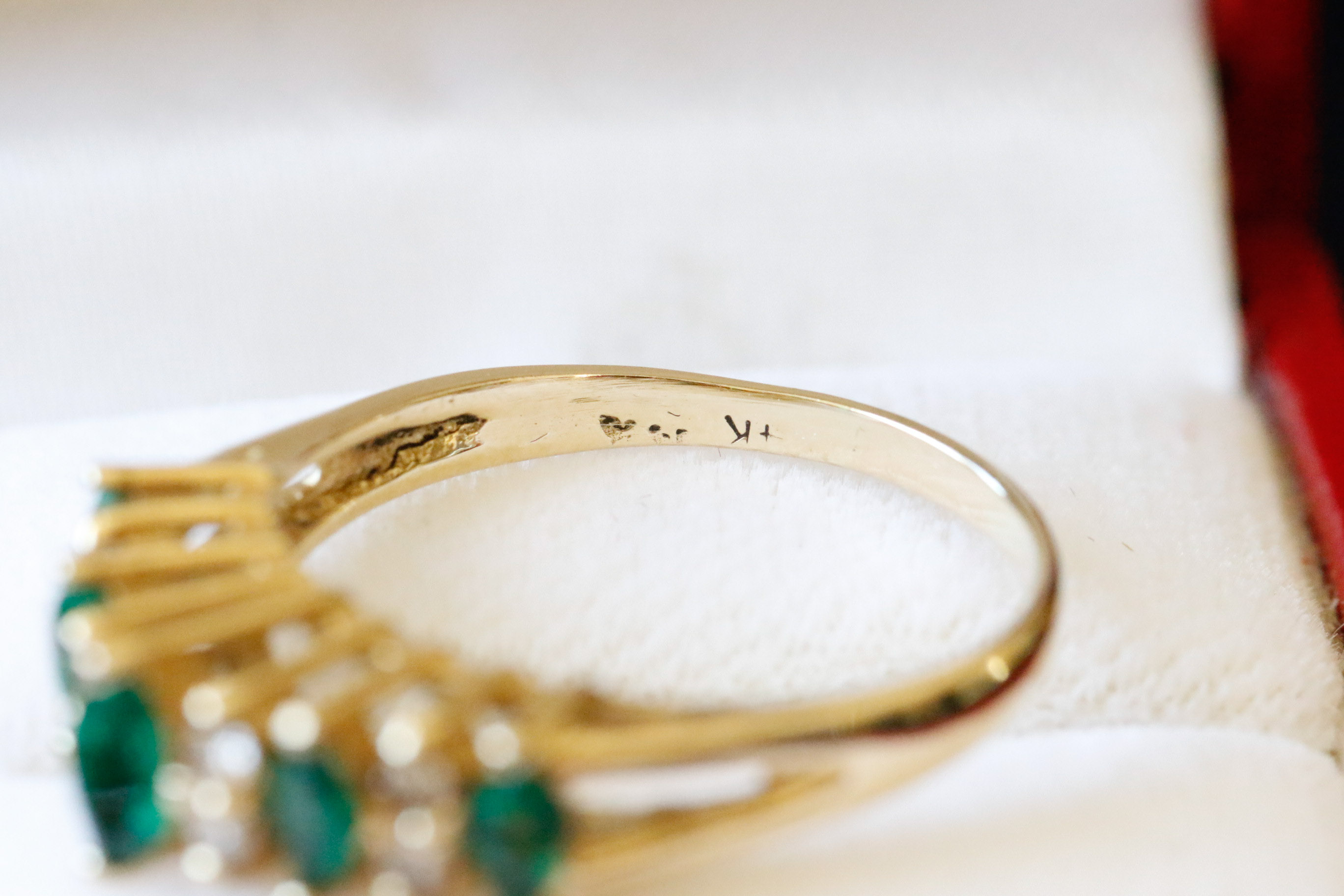 14K Gold Diamond and Synthetic Emerald Ring