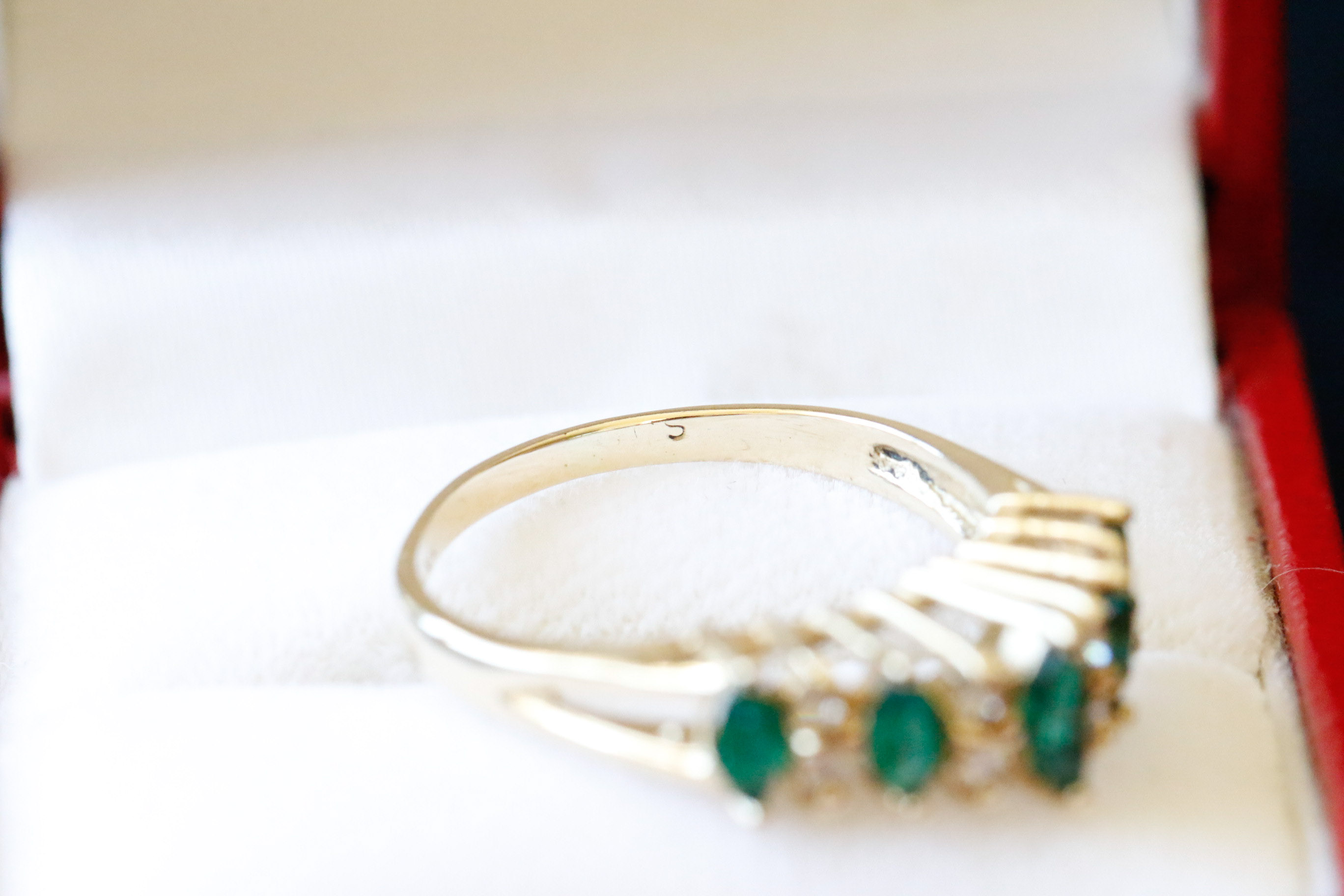 14K Gold Diamond and Synthetic Emerald Ring