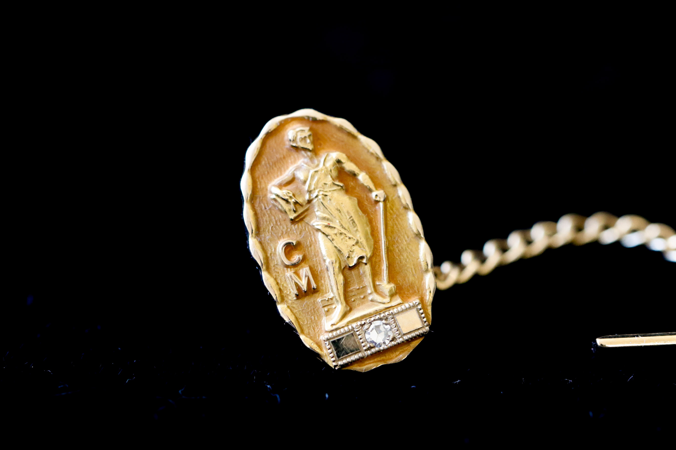 10K Yellow Gold and Diamond Pinback