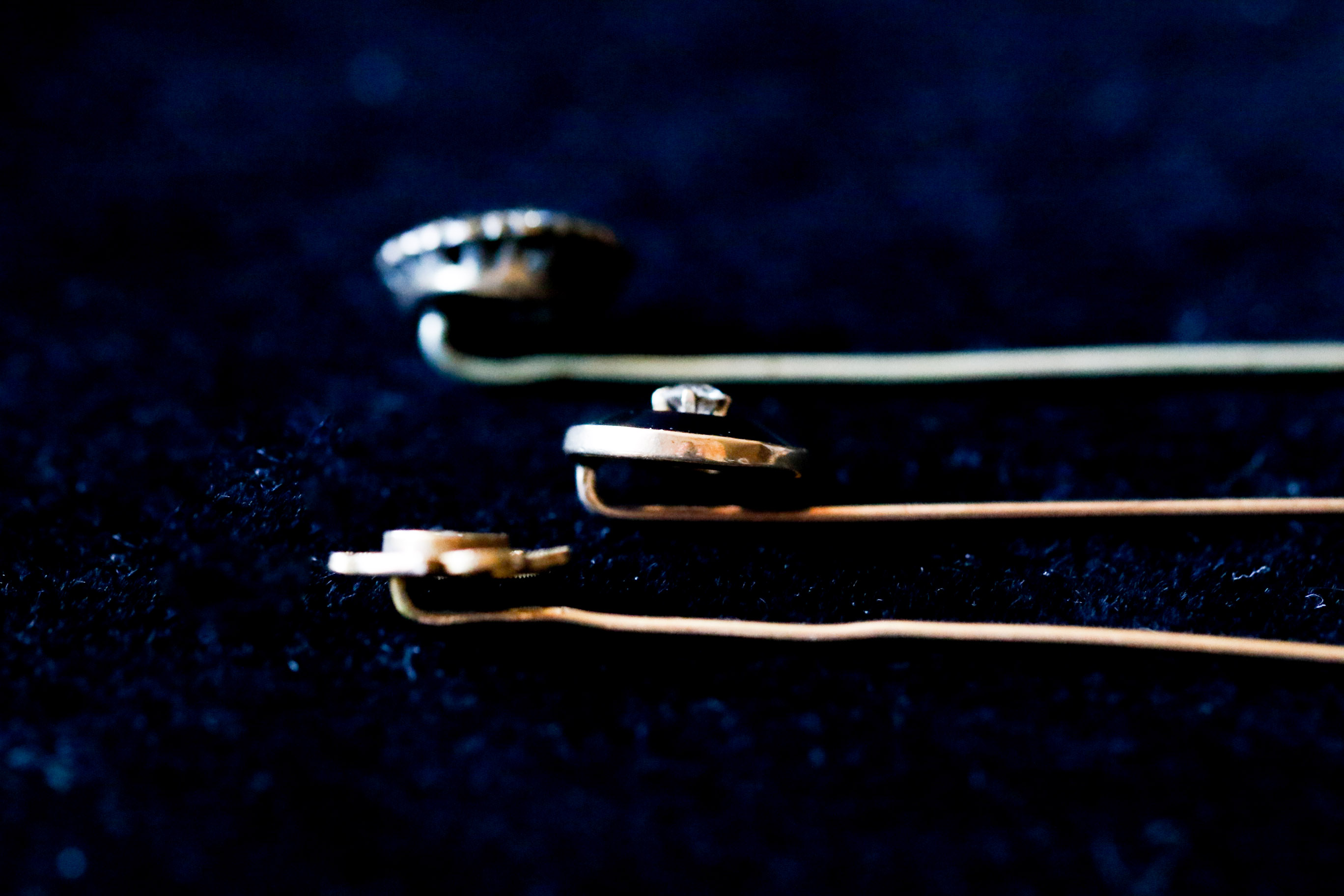 Three Victorian Stickpins including 10K Diamond, Jet and Pearl