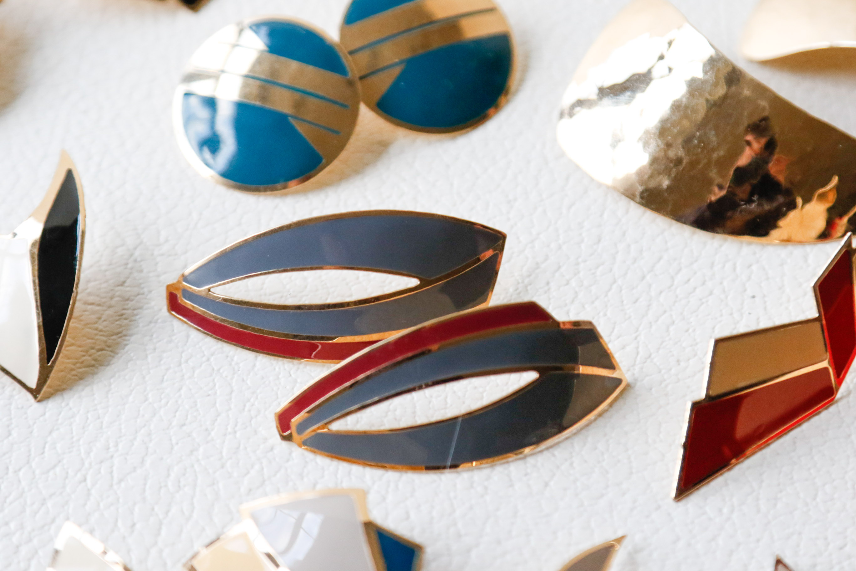 Collection of Vintage Goldtone Enamel Earrings