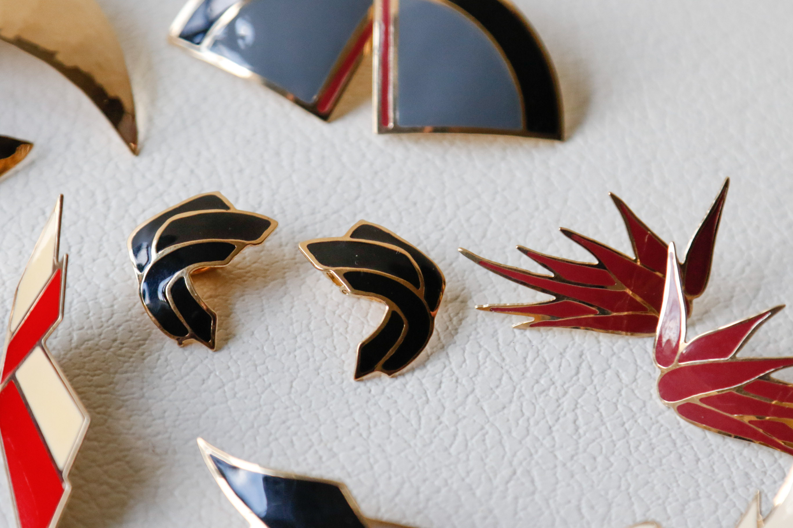 Collection of Vintage Goldtone Enamel Earrings