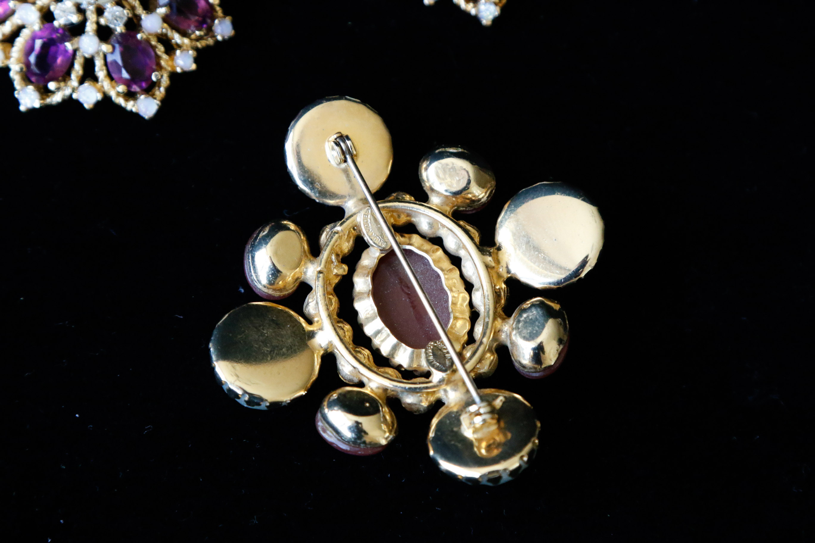 Trio of Vintage Colored Rhinestone Brooches