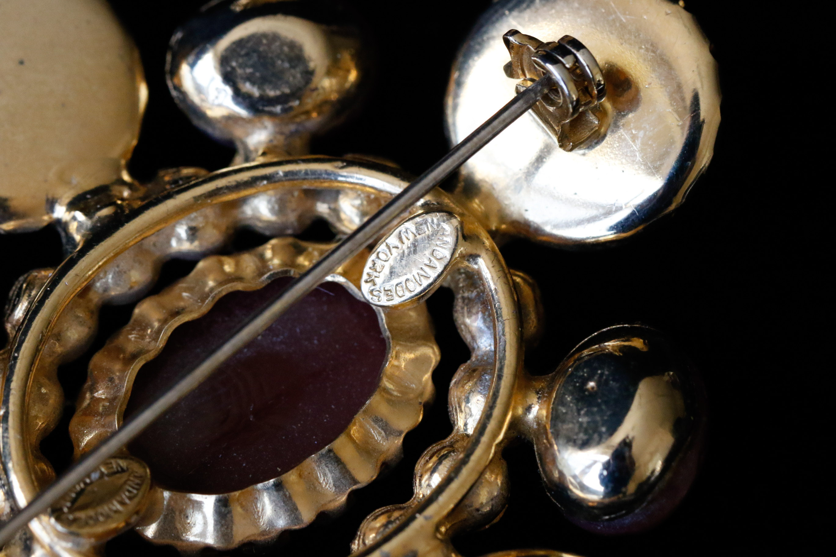 Trio of Vintage Colored Rhinestone Brooches