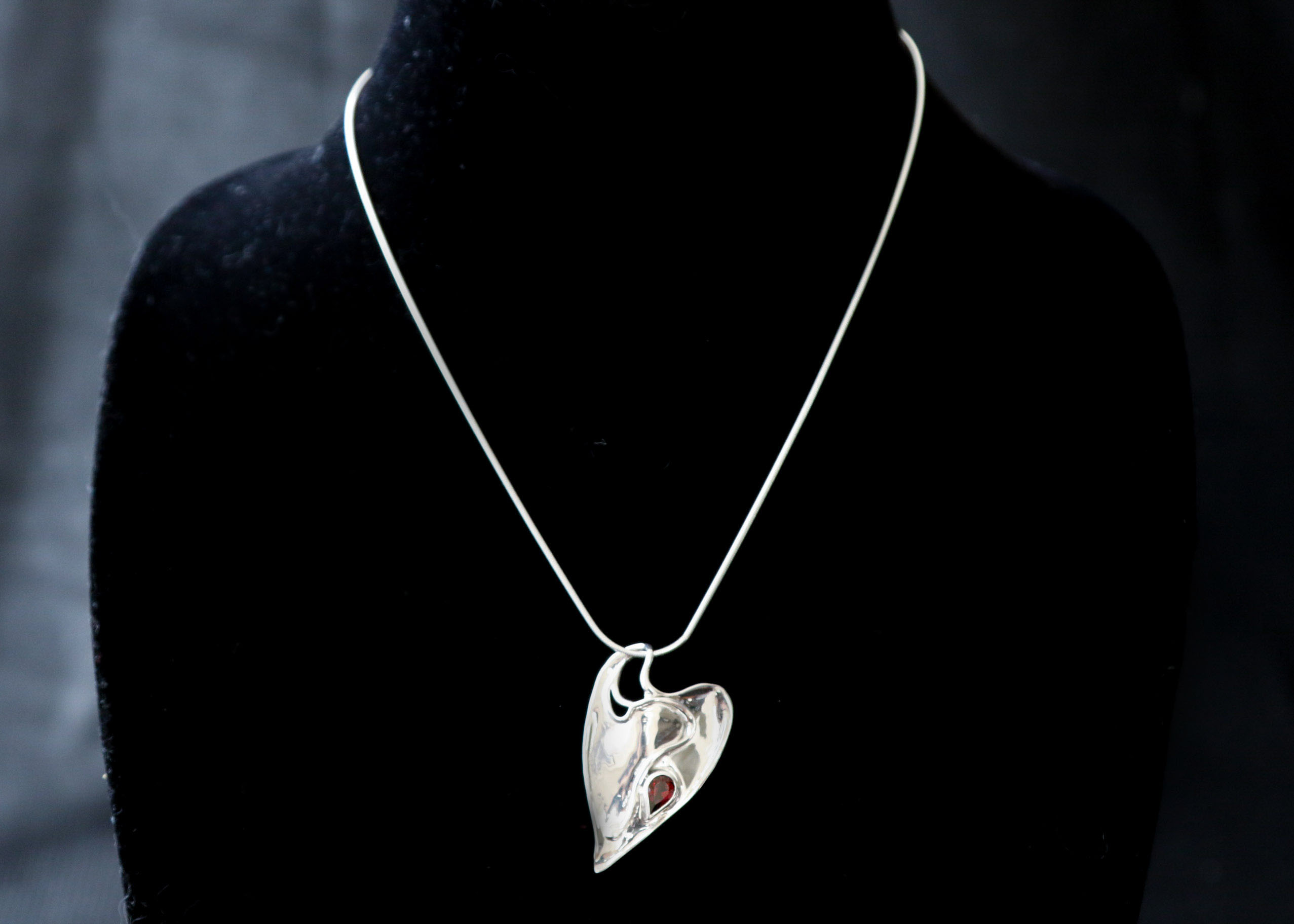 Hagit's 925 Sterling Silver Garnet Heart Pendant