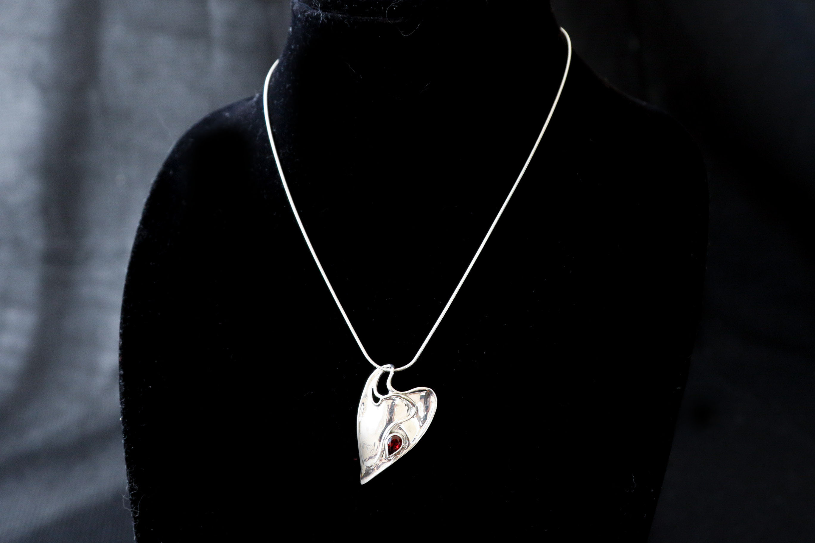Hagit's 925 Sterling Silver Garnet Heart Pendant