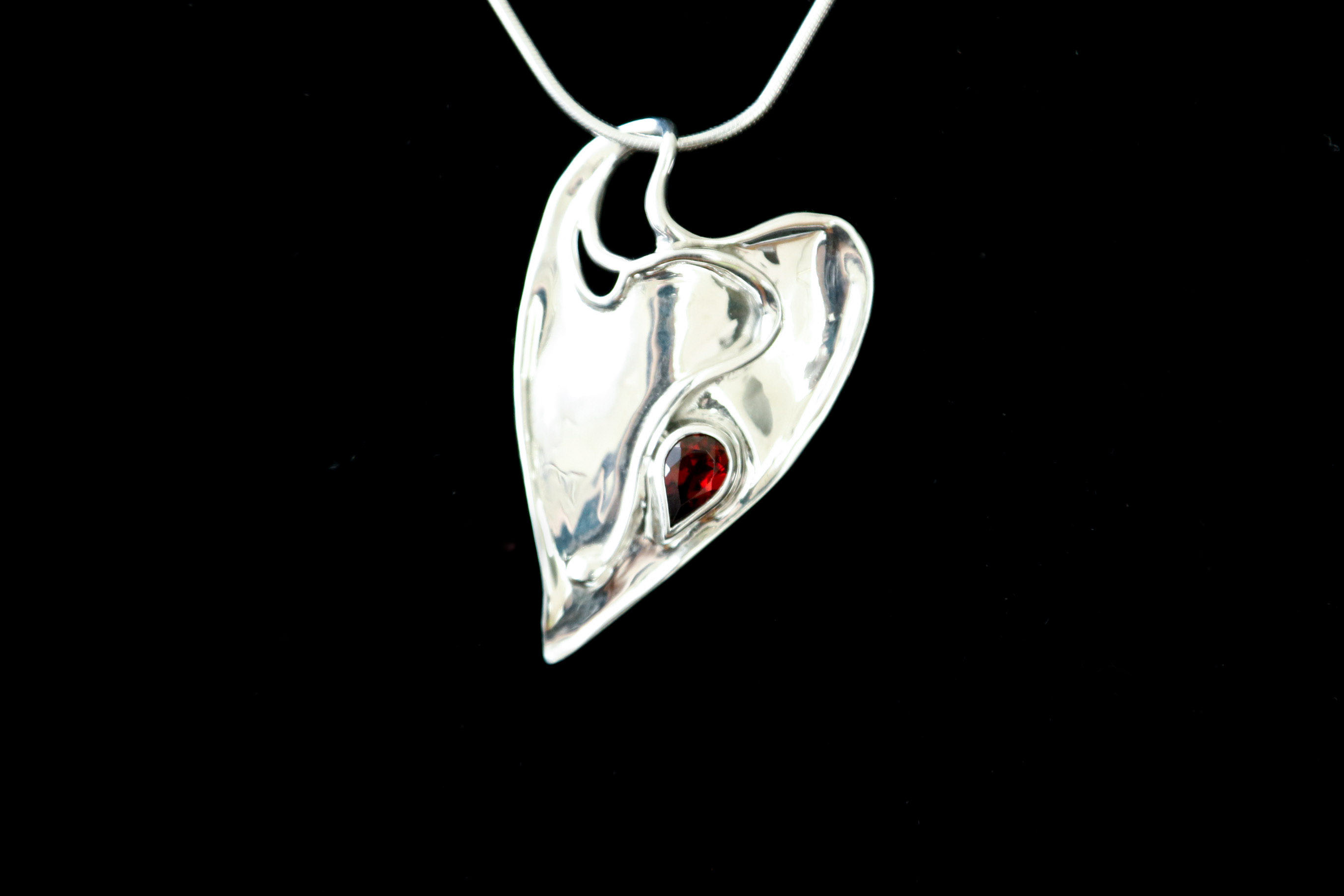 Hagit's 925 Sterling Silver Garnet Heart Pendant