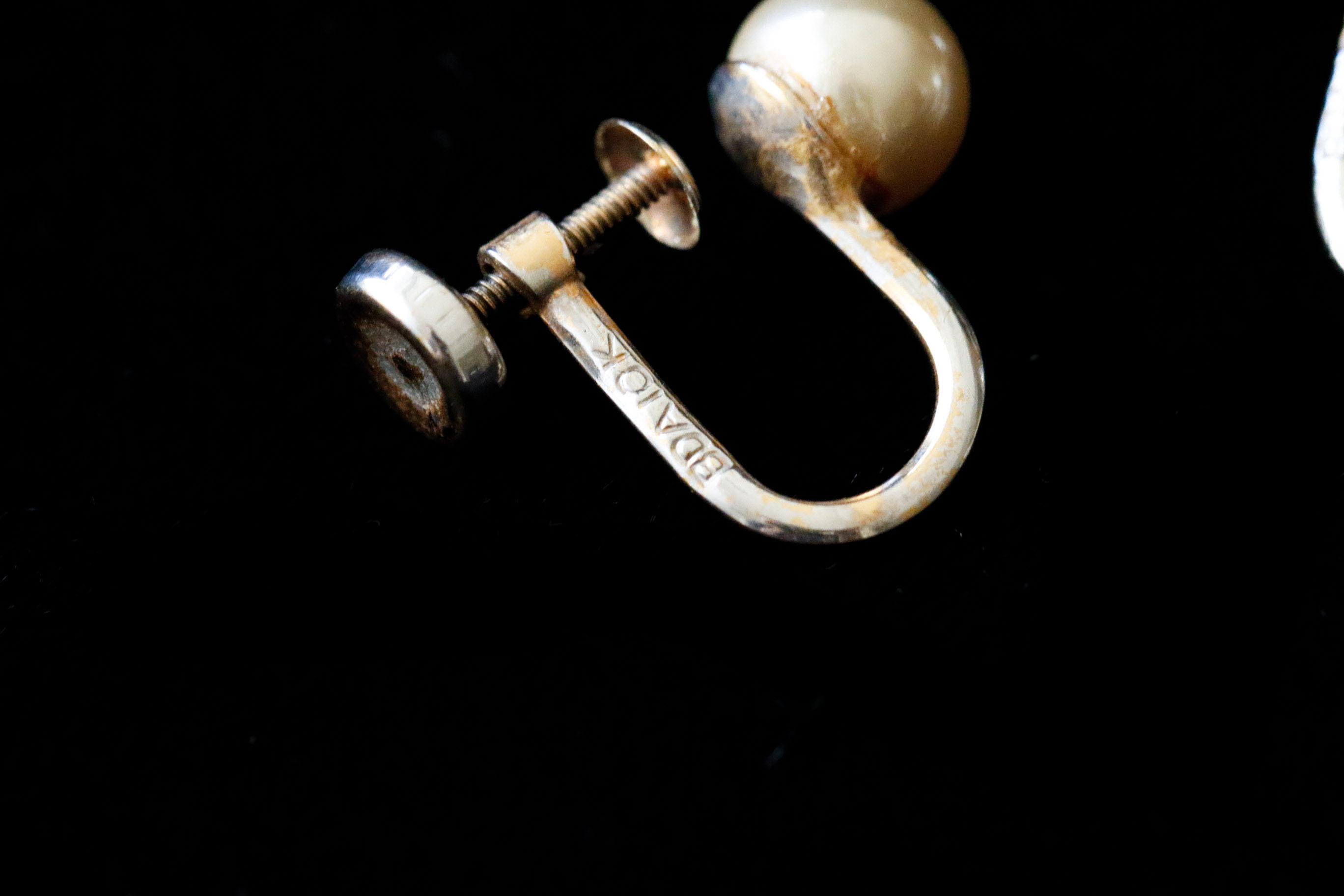 10K White Gold Faux Pearl Earrings