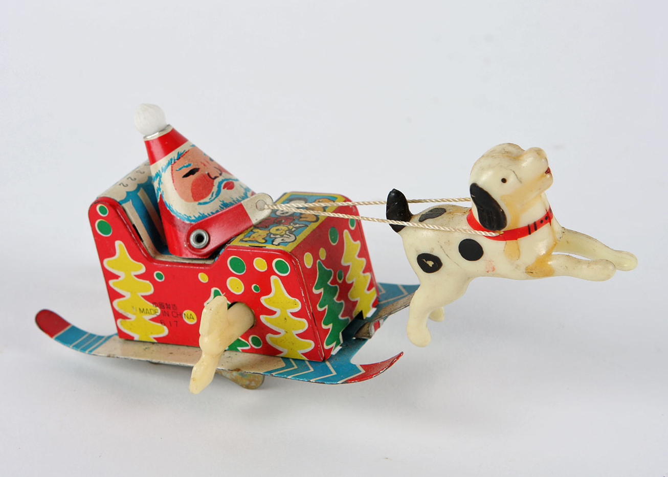 Tin Wind Up Dog Sled Santa