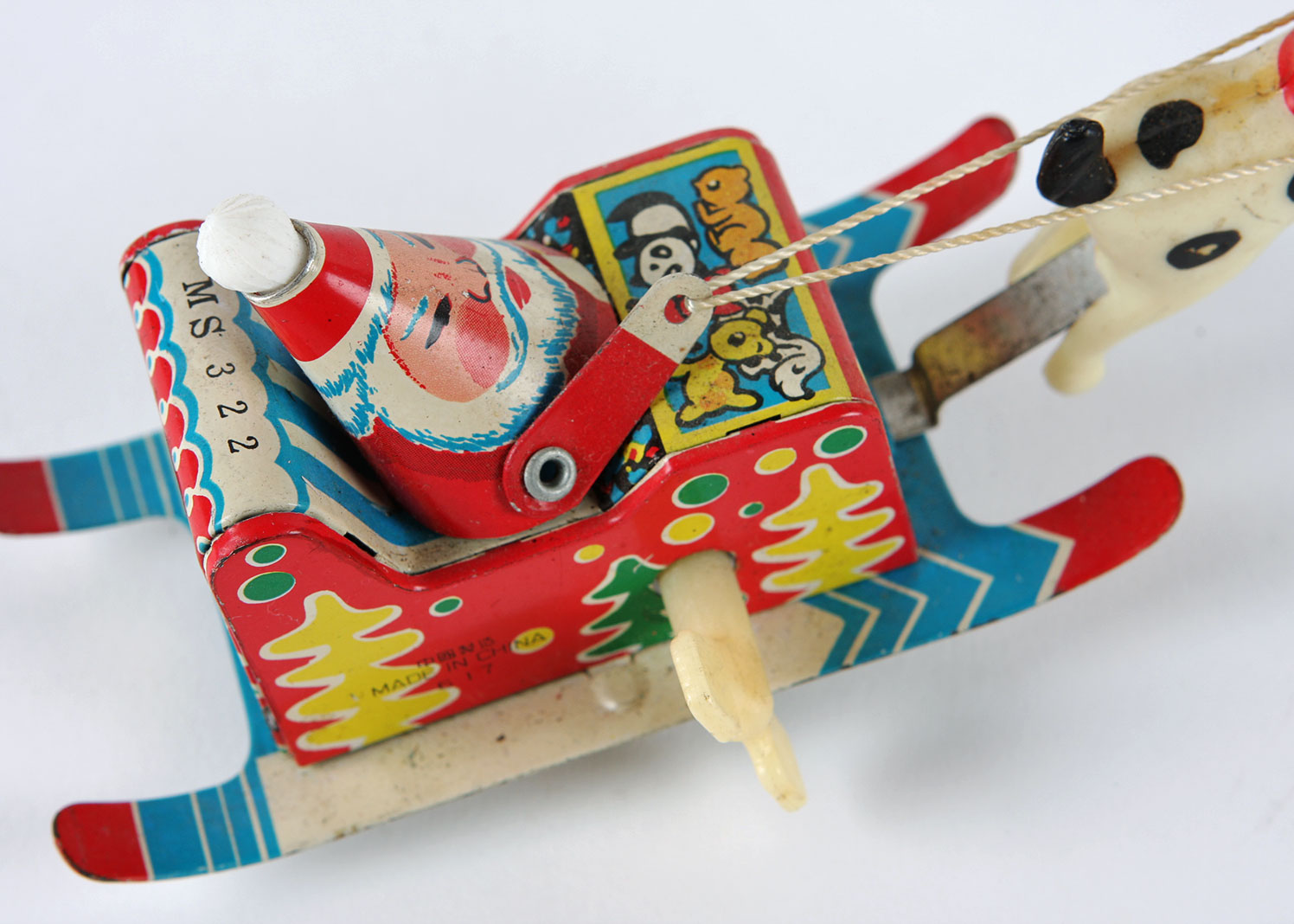 Tin Wind Up Dog Sled Santa