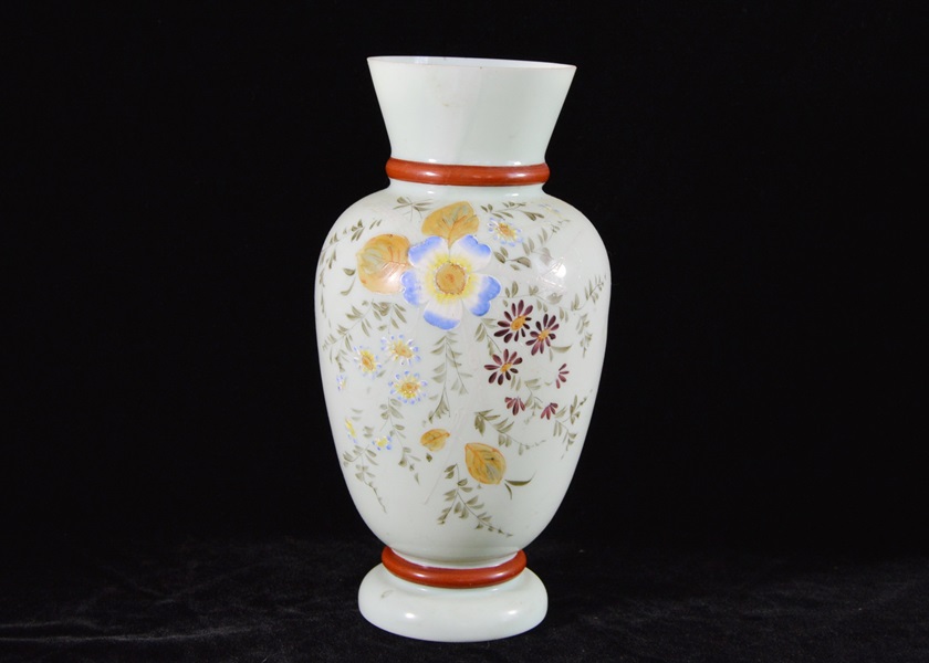Hand Painted Bohemian Milk Glass Vase