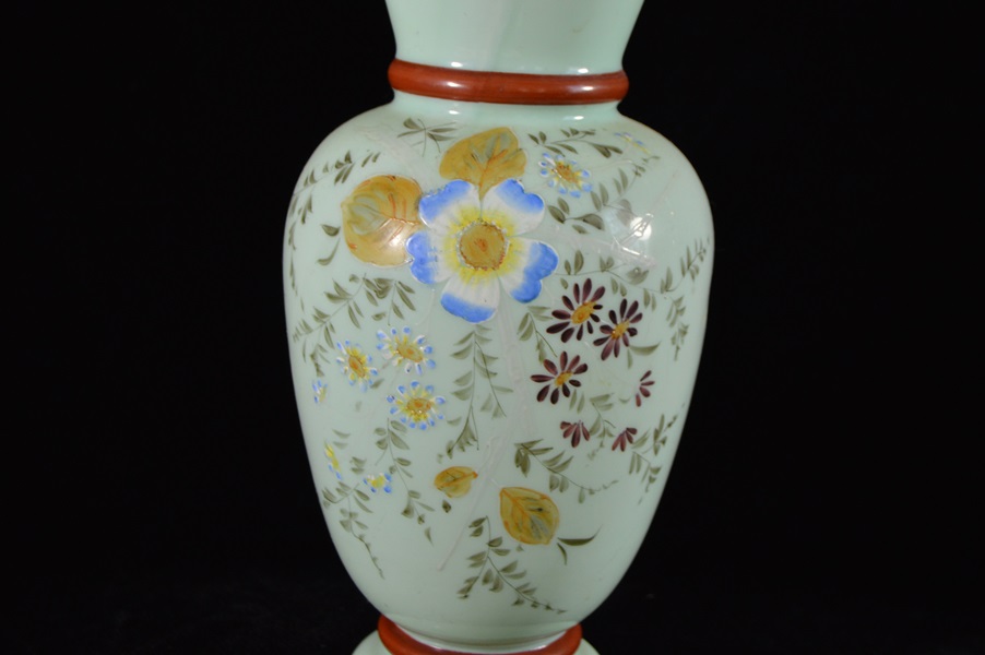Hand Painted Bohemian Milk Glass Vase