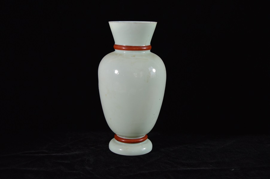 Hand Painted Bohemian Milk Glass Vase