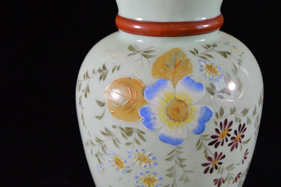 Hand Painted Bohemian Milk Glass Vase