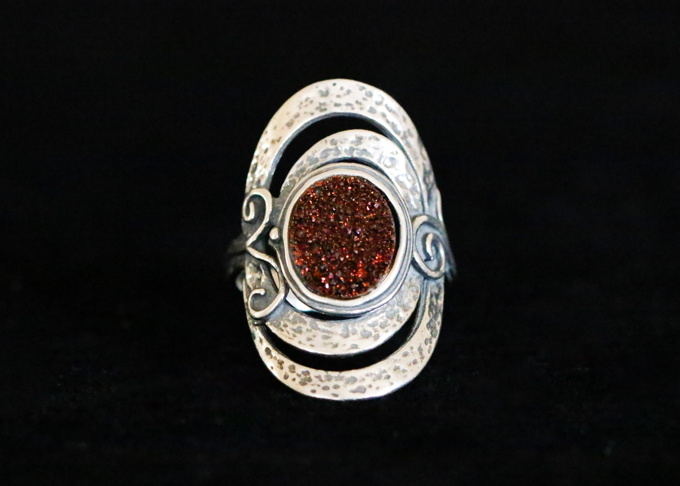 925 Sterling Silver and Maroon Druzy Quartz Ring