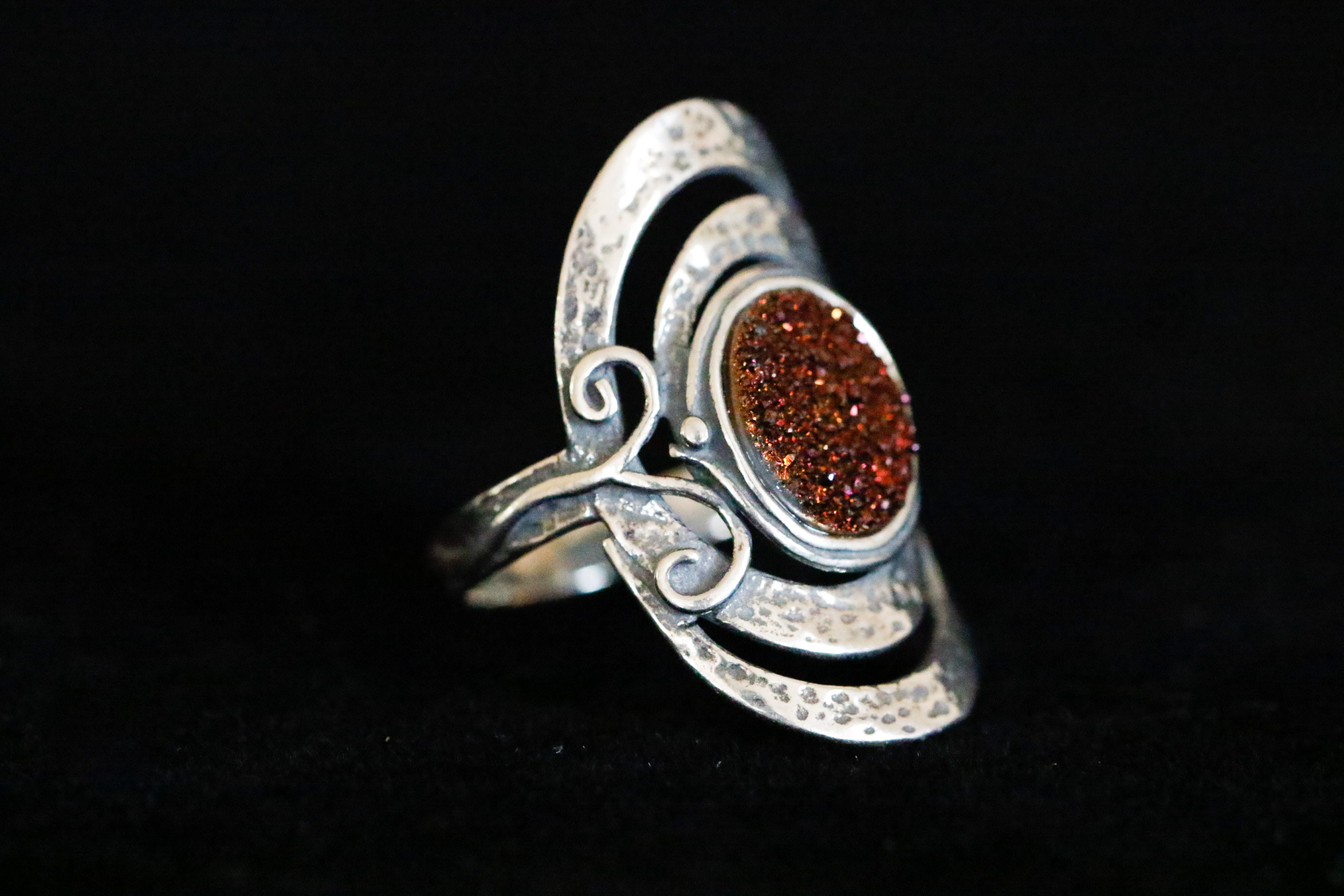 925 Sterling Silver and Maroon Druzy Quartz Ring