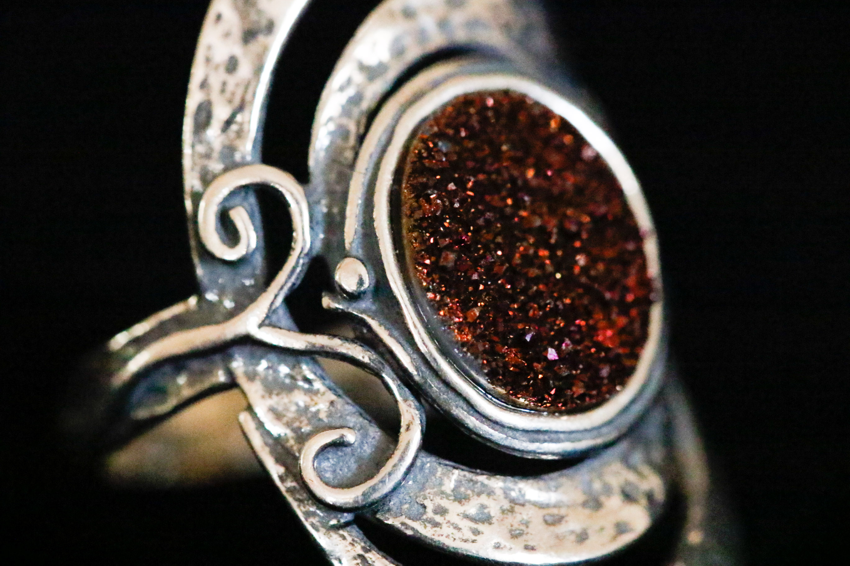 925 Sterling Silver and Maroon Druzy Quartz Ring