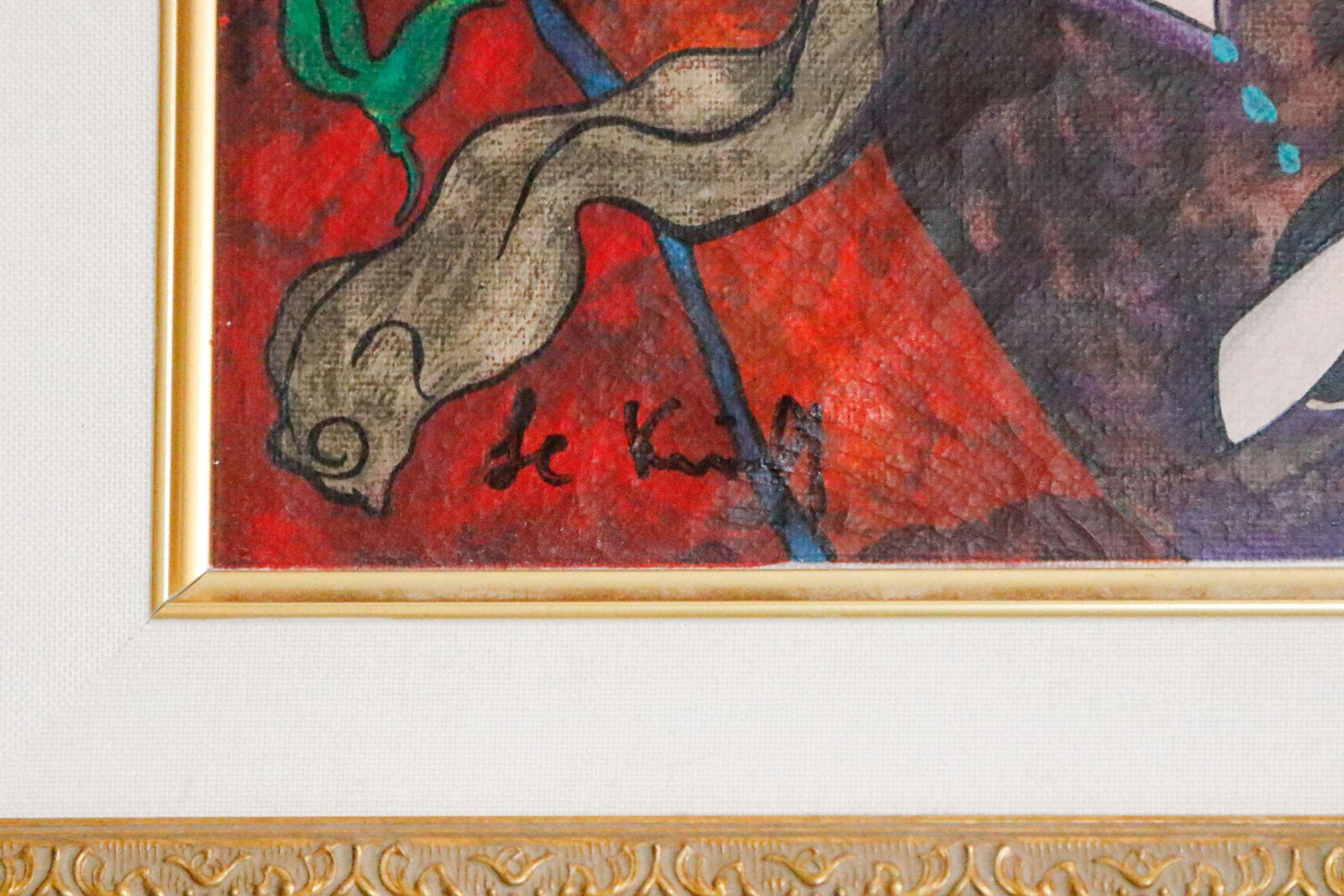 Four Framed Le Kinff Prints Featuring Feline Companions