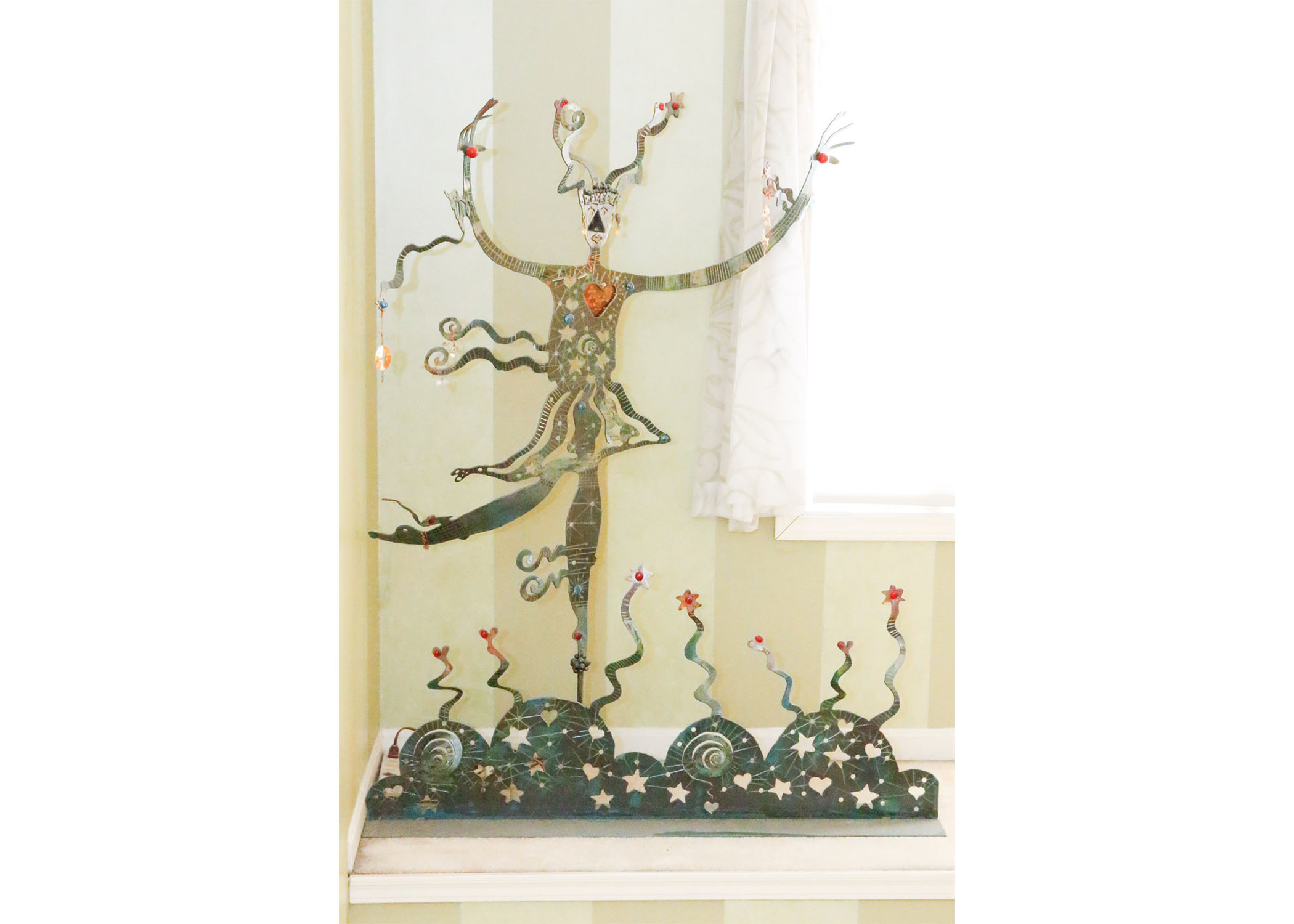 Original Edward Casagrande Metalwork Sculpture Female in Clouds