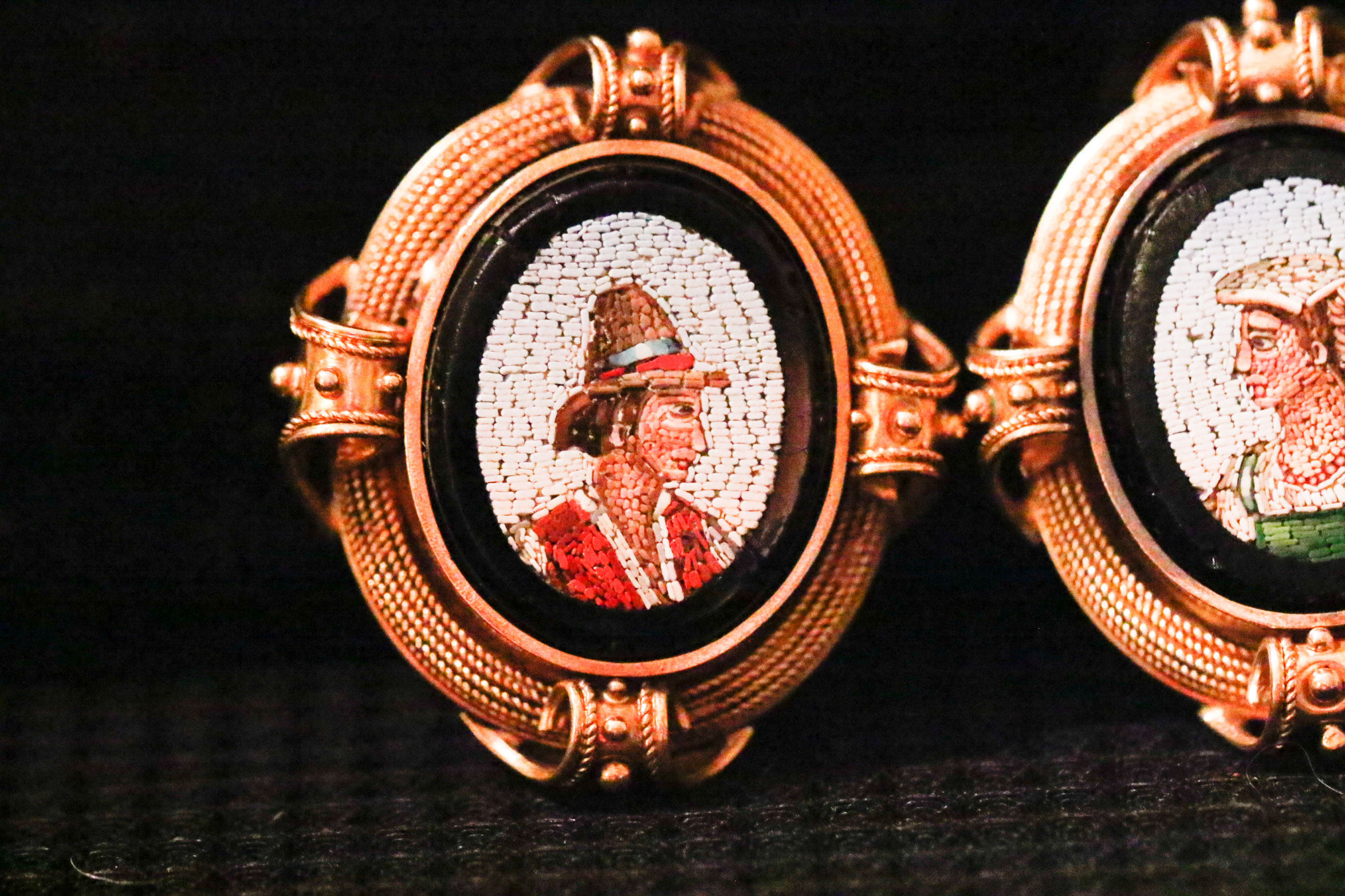 20K Gold Etruscan Style Micro Mosaic Clip-Back Earrings