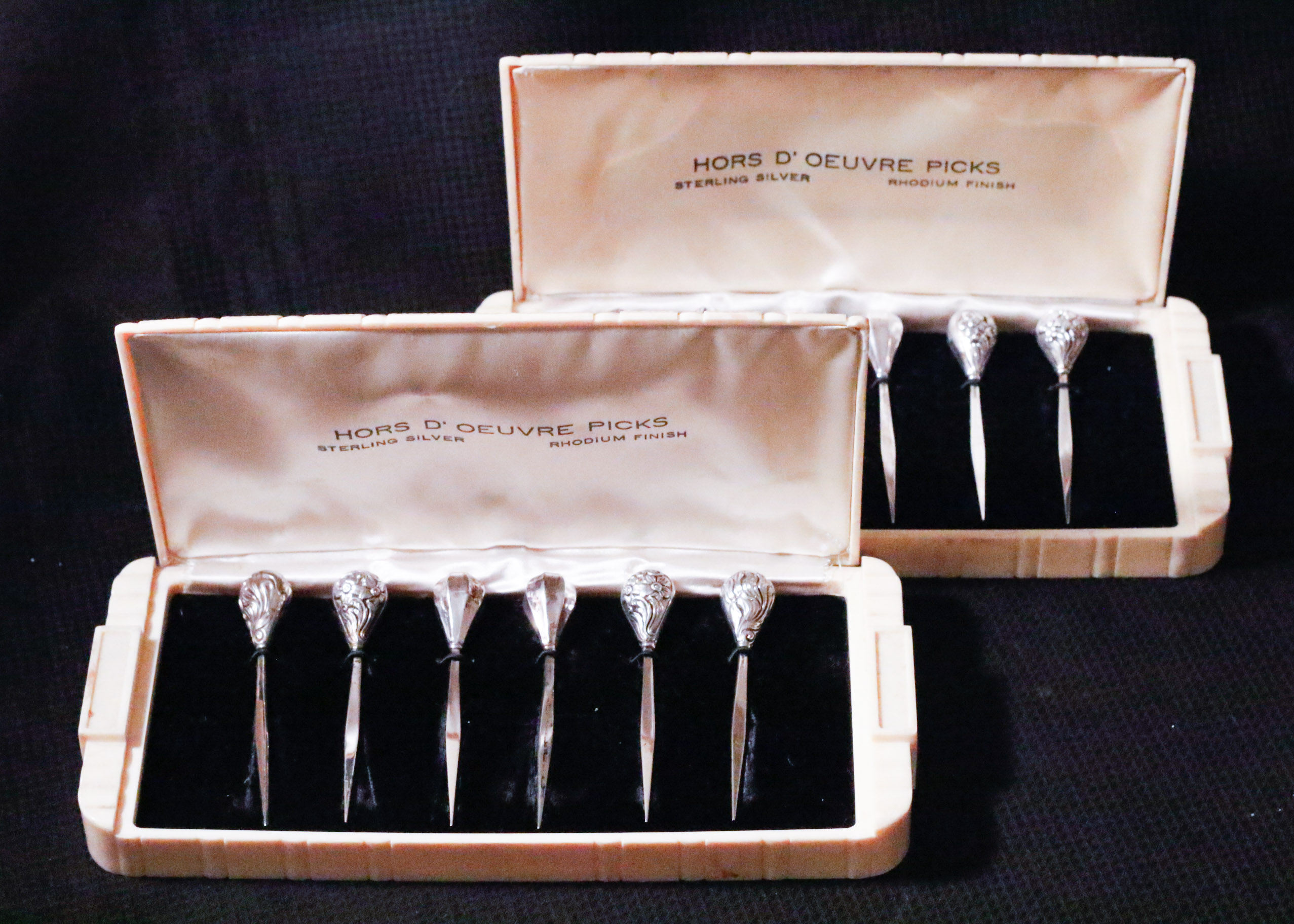 Two Sets of Six Sterling Silver Hors D'oeuvre Picks