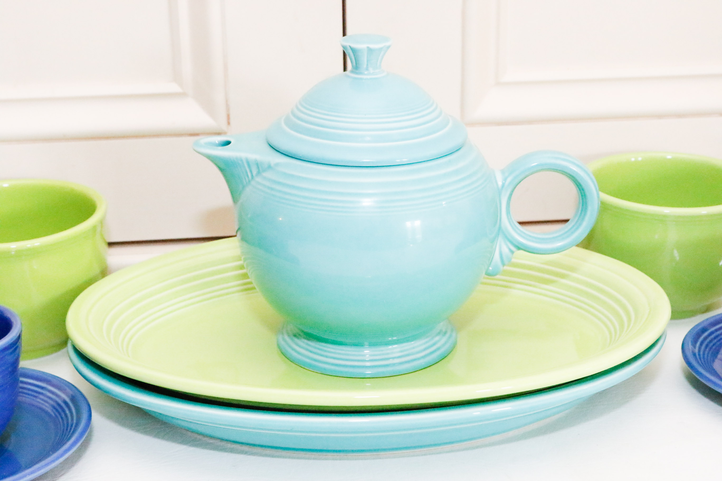 Fiestaware Collection in Sapphire, Chartreuse and Turqoise