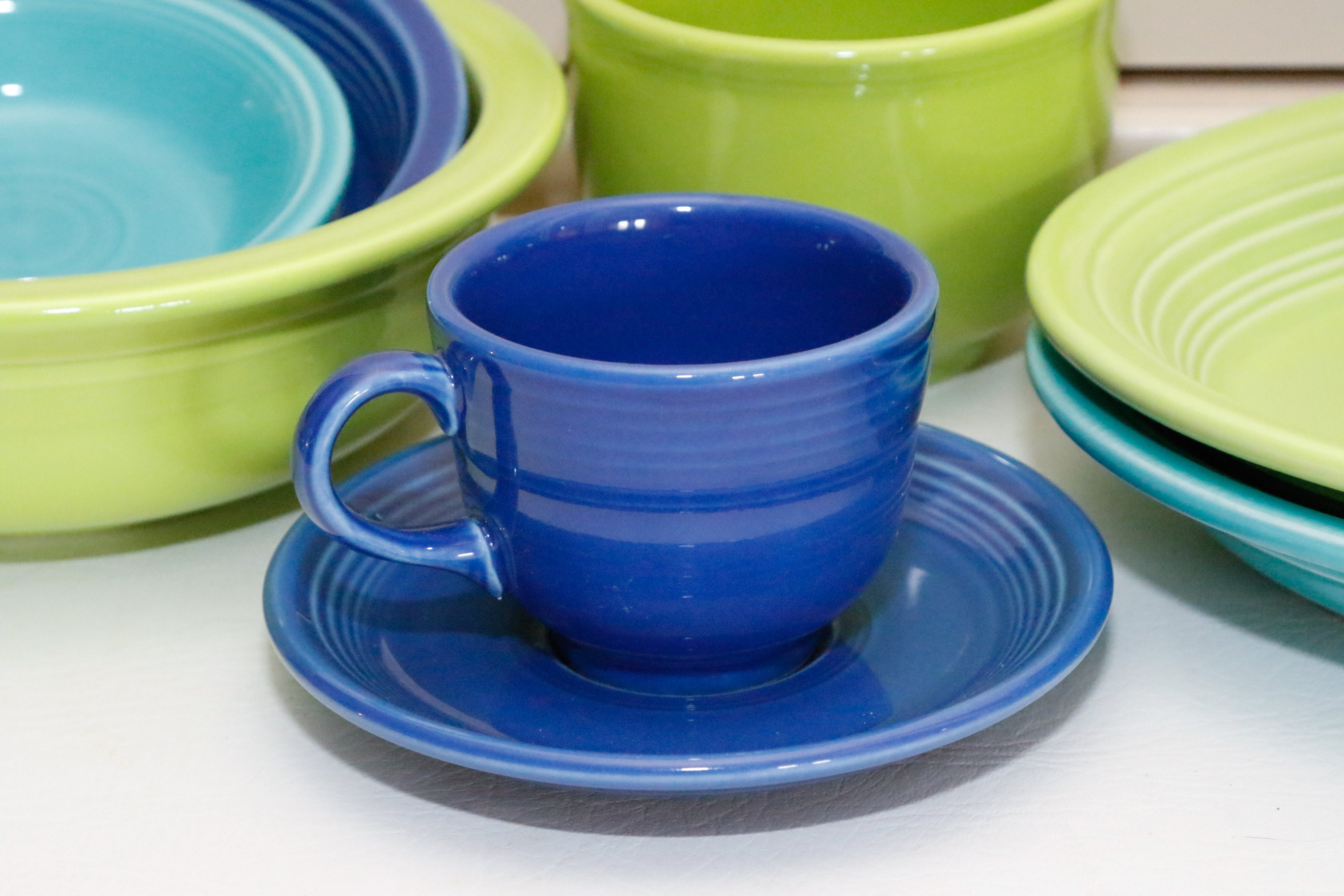 Fiestaware Collection in Sapphire, Chartreuse and Turqoise