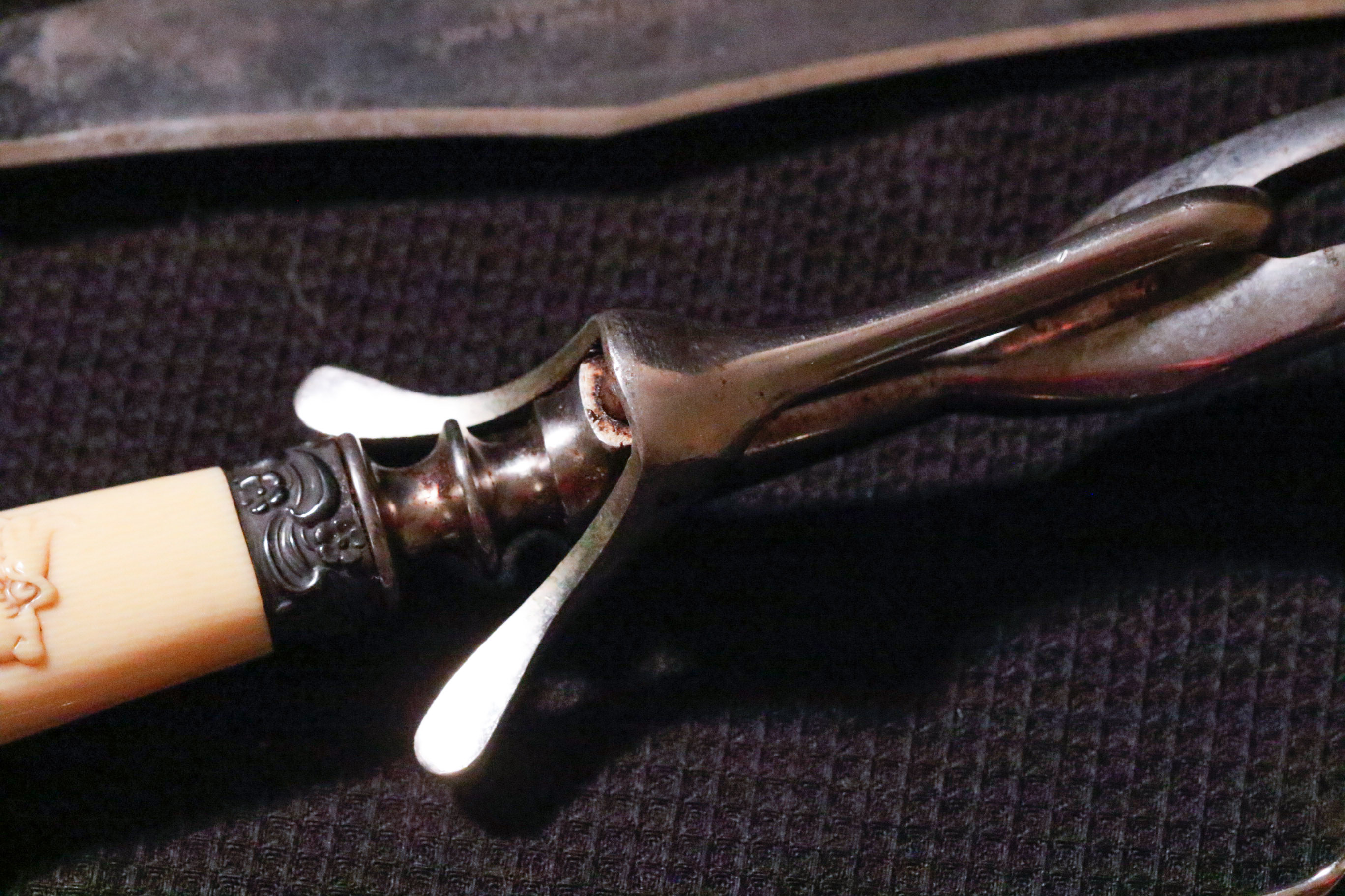 Landers Frary & Clark Celluloid Carving Set with Sterling Tongs