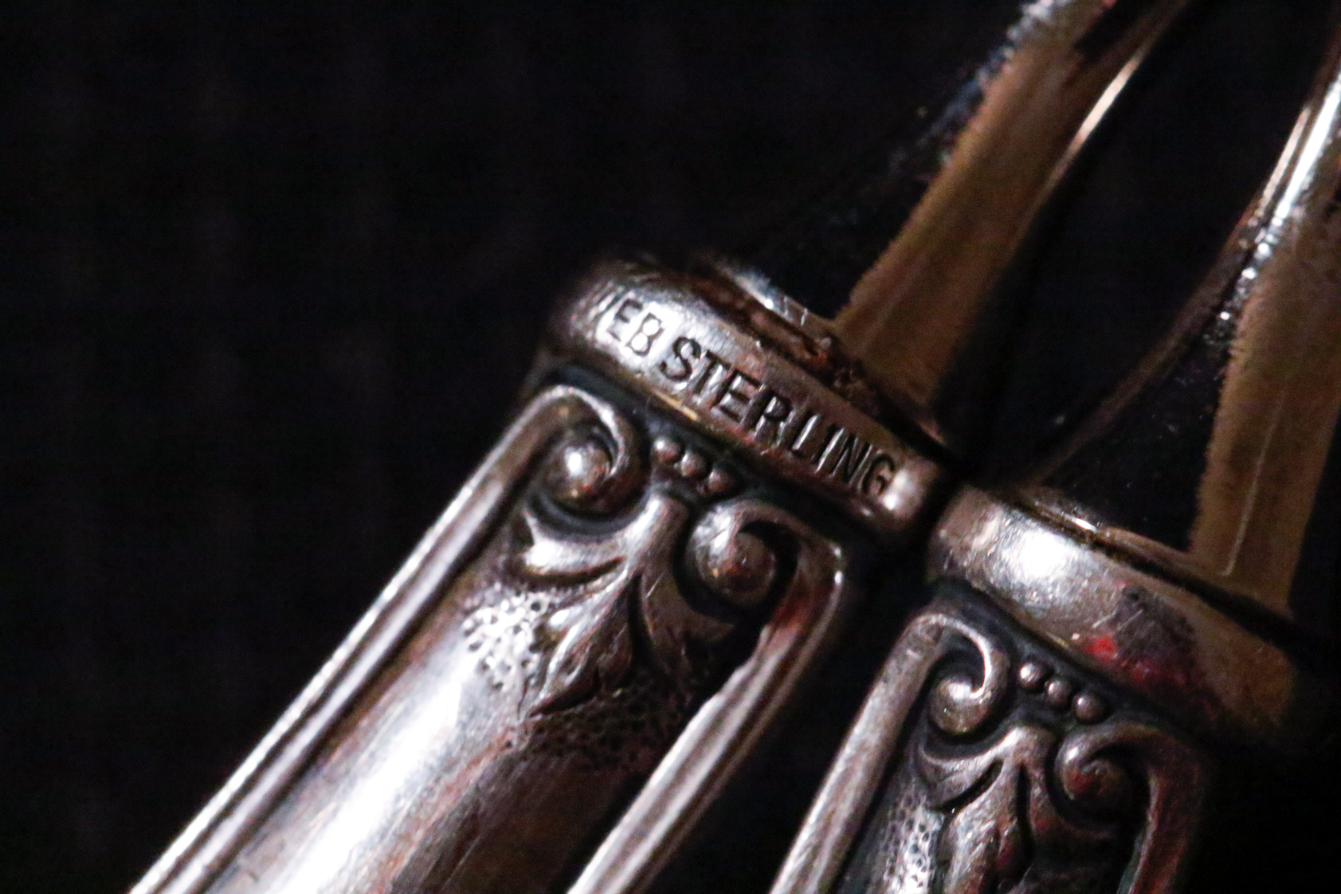 Landers Frary & Clark Celluloid Carving Set with Sterling Tongs