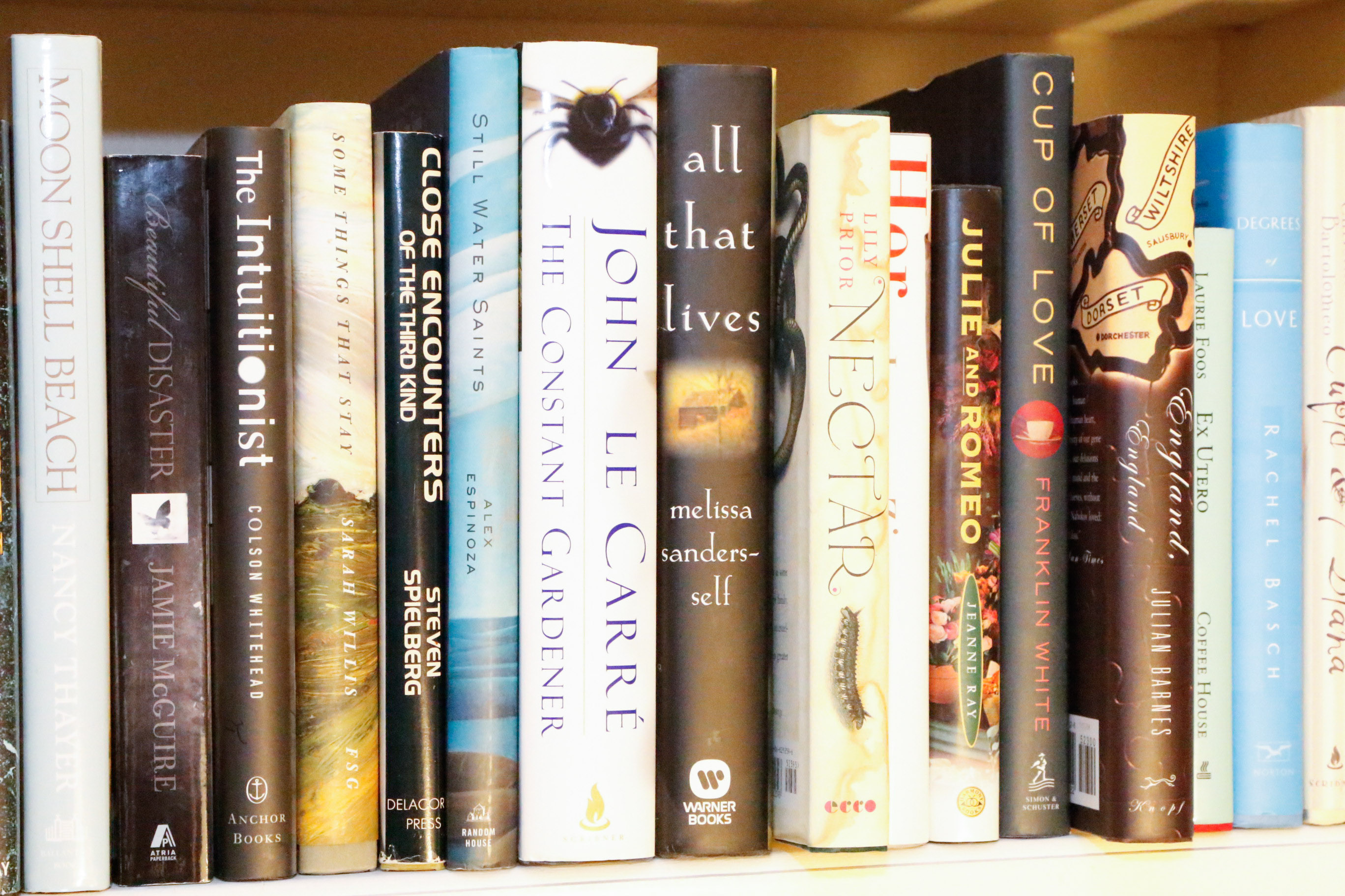 Four Shelves of Fiction Novels, Four Signed and Many 1st Editions