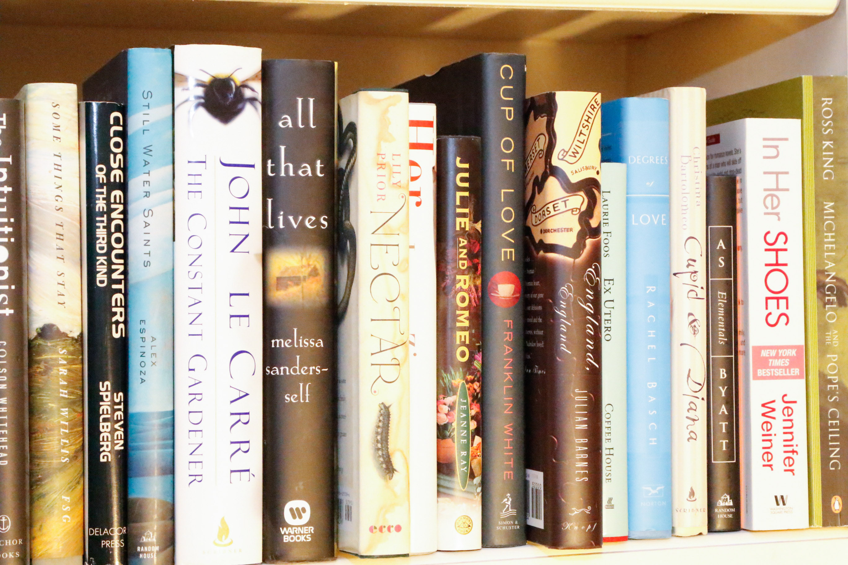 Four Shelves of Fiction Novels, Four Signed and Many 1st Editions