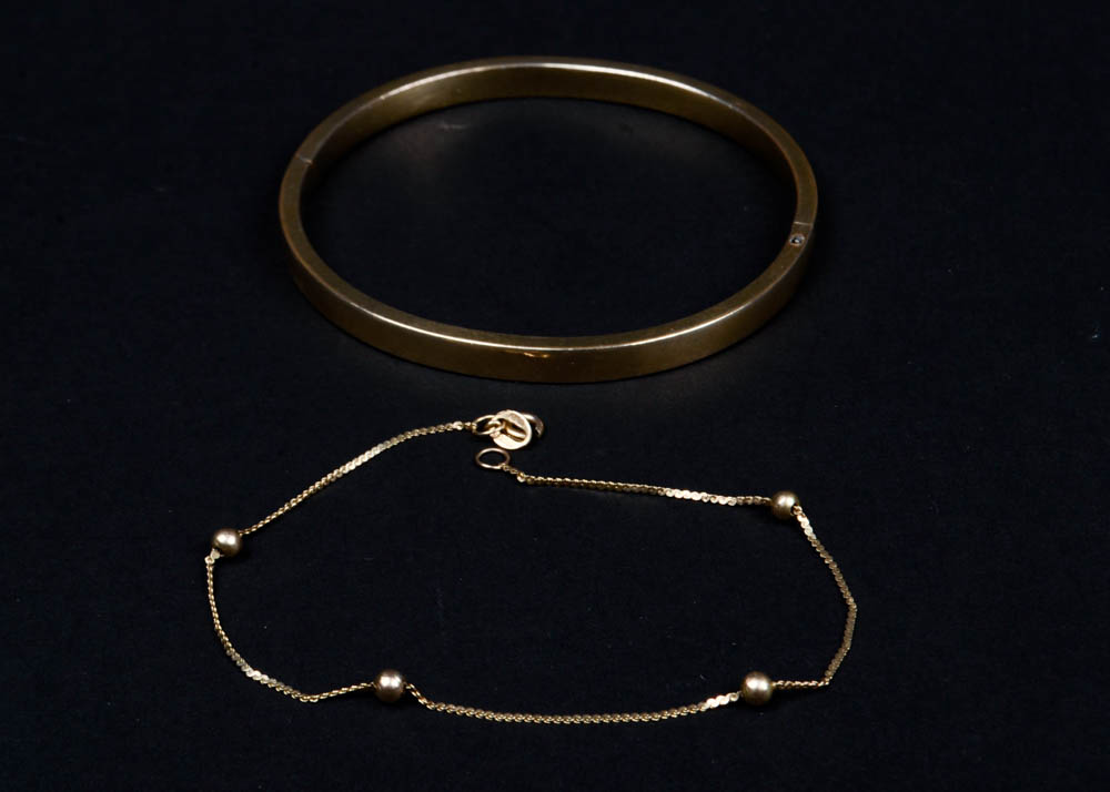 14K Gold Bracelet and Gold Filled Bangle