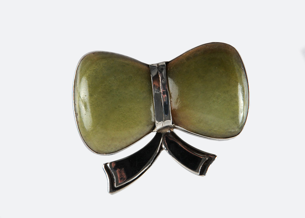 Sterling Silver Butterstone Bow-Shaped Brooch