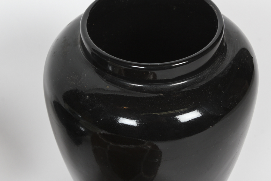 Two Glazed Pots and Glass Urn