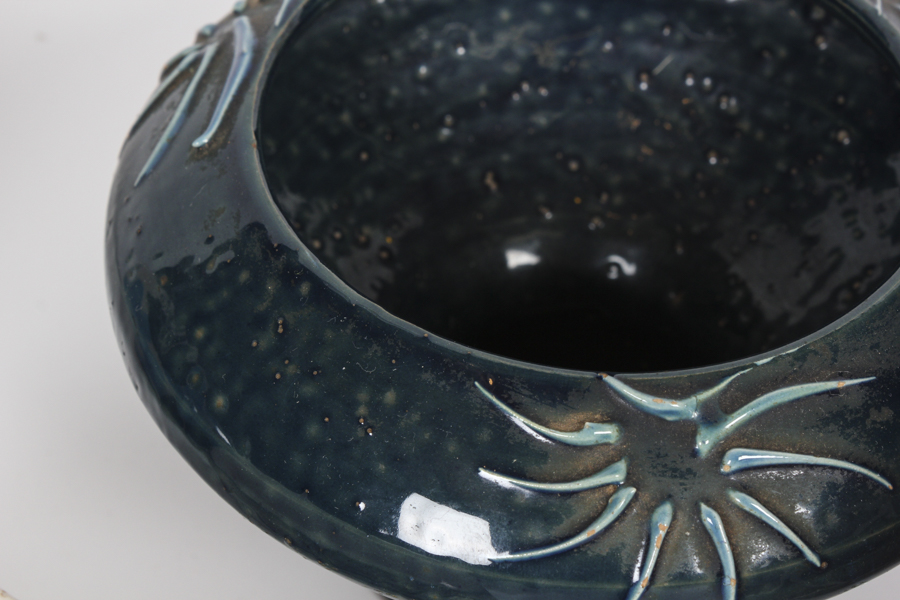 Two Glazed Pots and Glass Urn