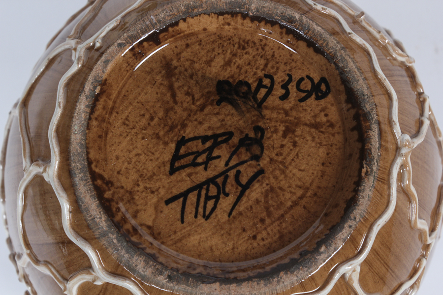 Two Glazed Pots and Glass Urn