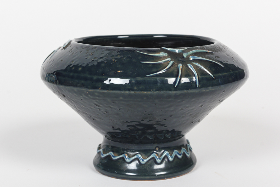 Two Glazed Pots and Glass Urn