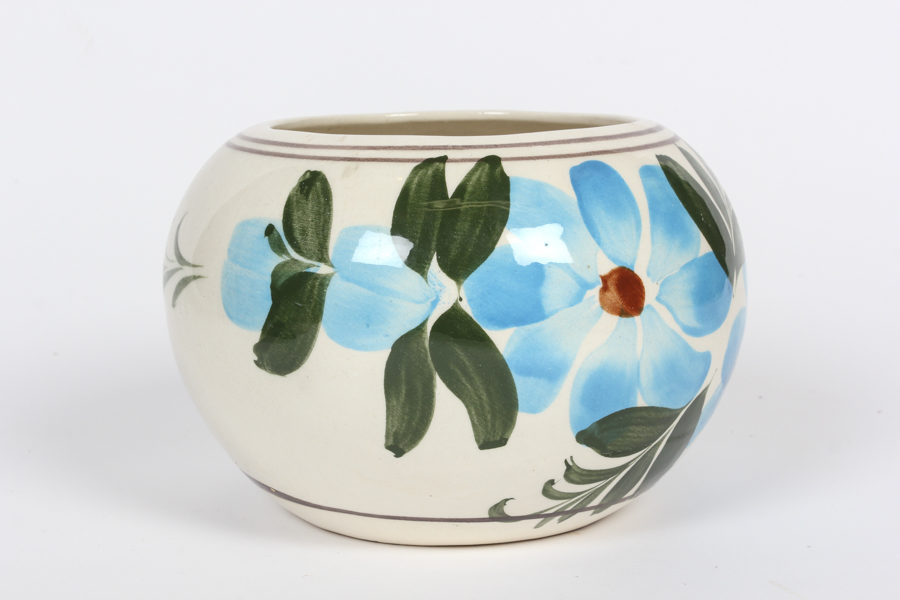 Two Glazed Pots and Glass Urn